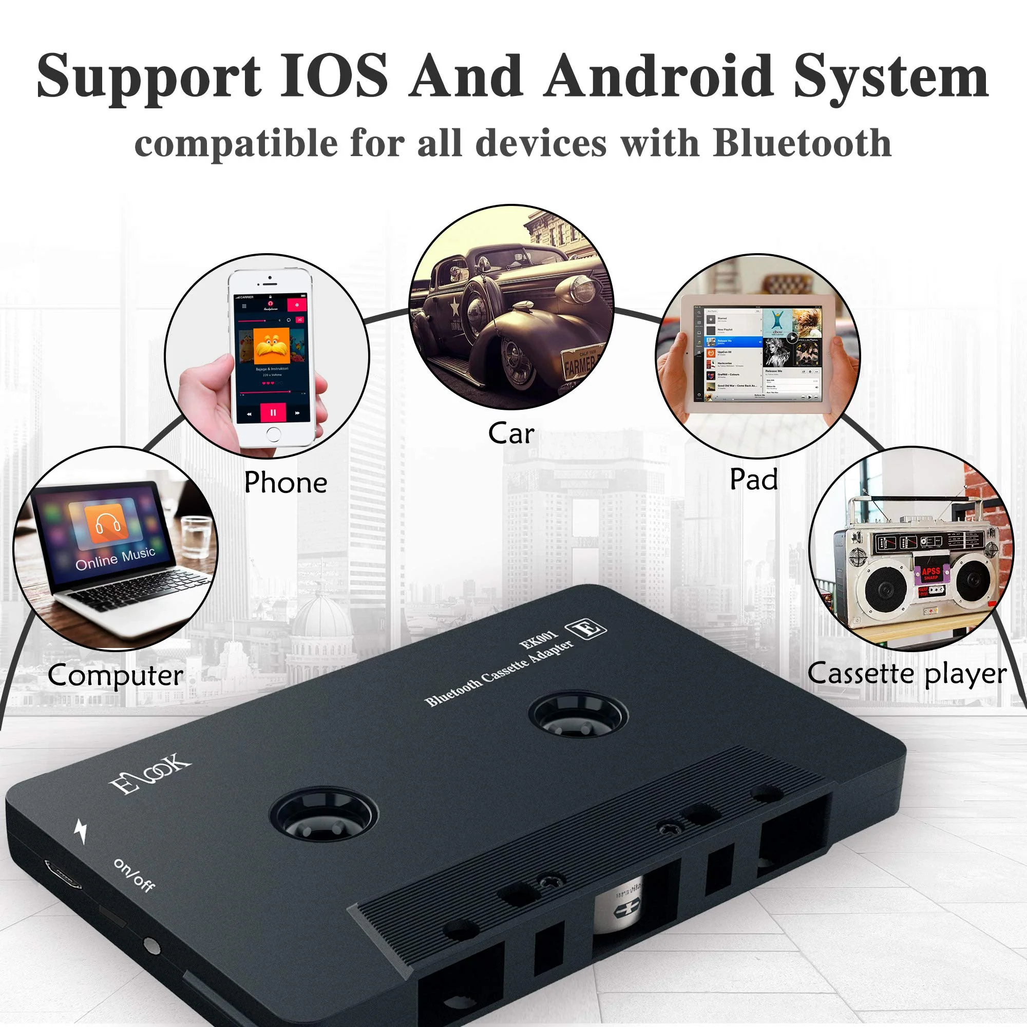 Elook Car Audio Receiver, Bluetooth Cassette Receiver Tape Aux Adapter Player with Bluetooth 5.0 - Image 4