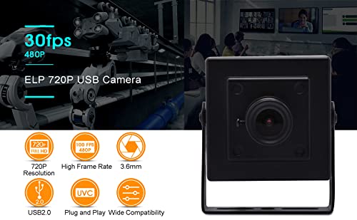 ELP 3.6mm Lens 1MP Mini HD USB Camera with Metal Case for Computer,720P 30fps Mini UVC USB2.0 Video Webcam OV9712 Lightburn Camera for Medical Endoscope 3D Scanner,ATM,Kiosk,3.3ft/1m Cable for Laptop - Image 4