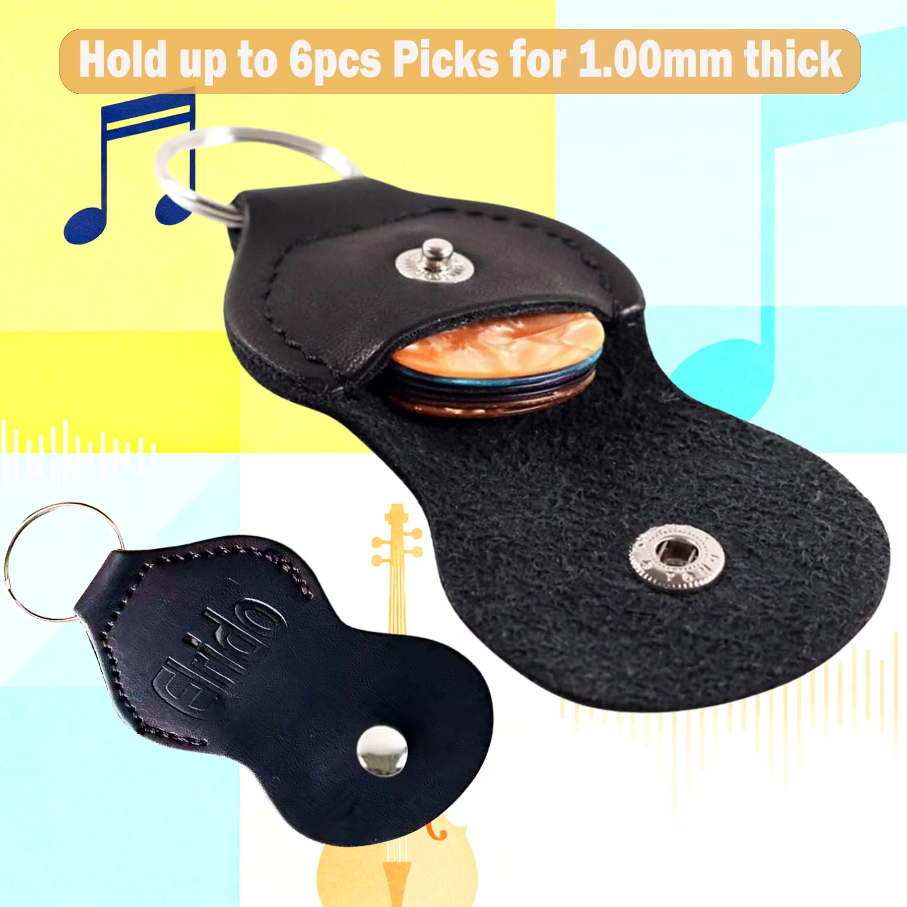 Elrido Guitar Pick Punch Tool Kit - DIY Custom Guitar Picks Maker with Leather Keychain Picks Holder & 2 Pick Strips, Create Endless Unique Picks - Make Picks, Gift for Guitarists & Musicians (Black) Black - Image 8
