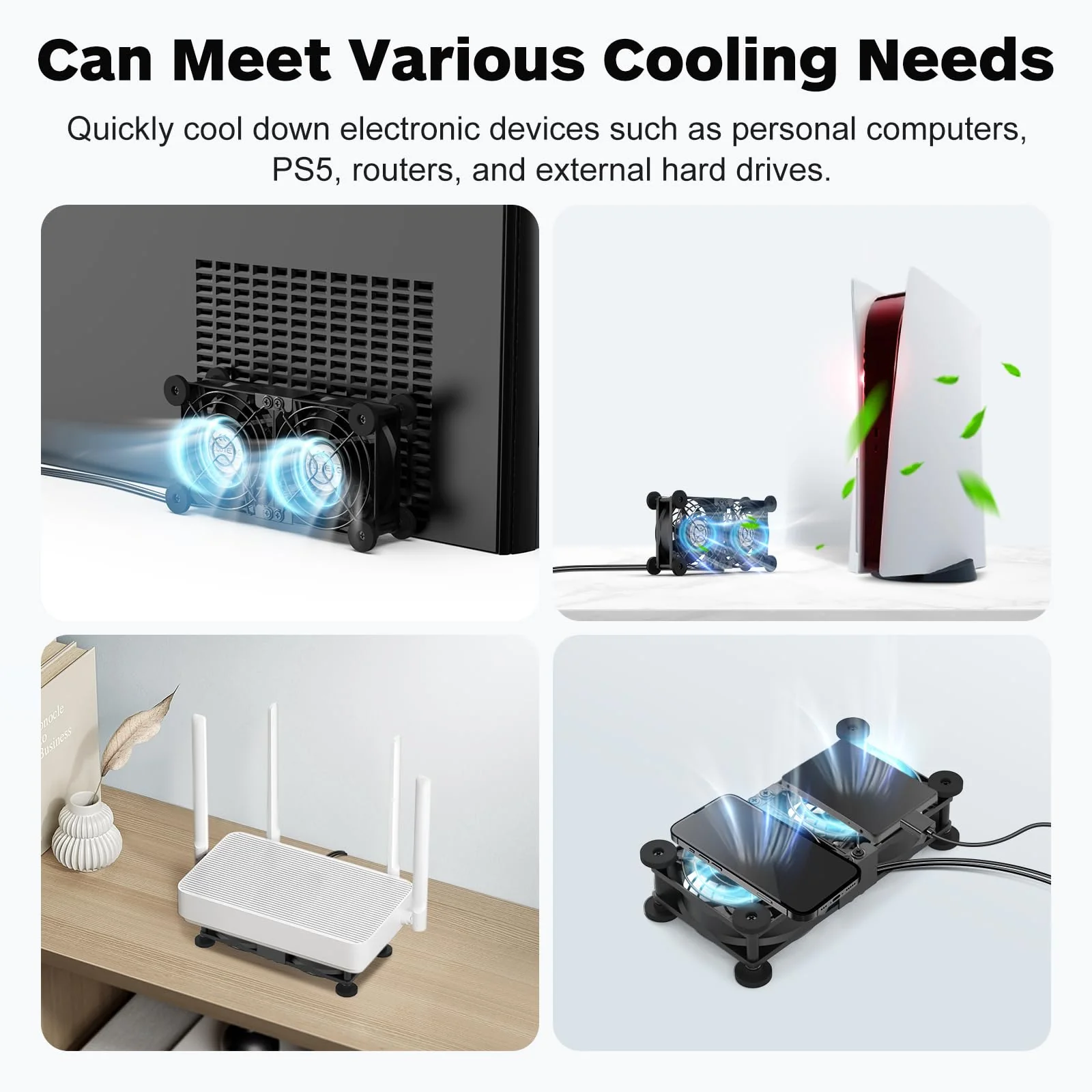 ELUTENG Dual Cooling Fan Whisper Quiet 80mm USB Fan 3 Adjustable High Speed USB Port Heatsink Fan Compatible for PS4, PS5, Router, Laptop, PC, Xbox Cooling Electronics - Image 6