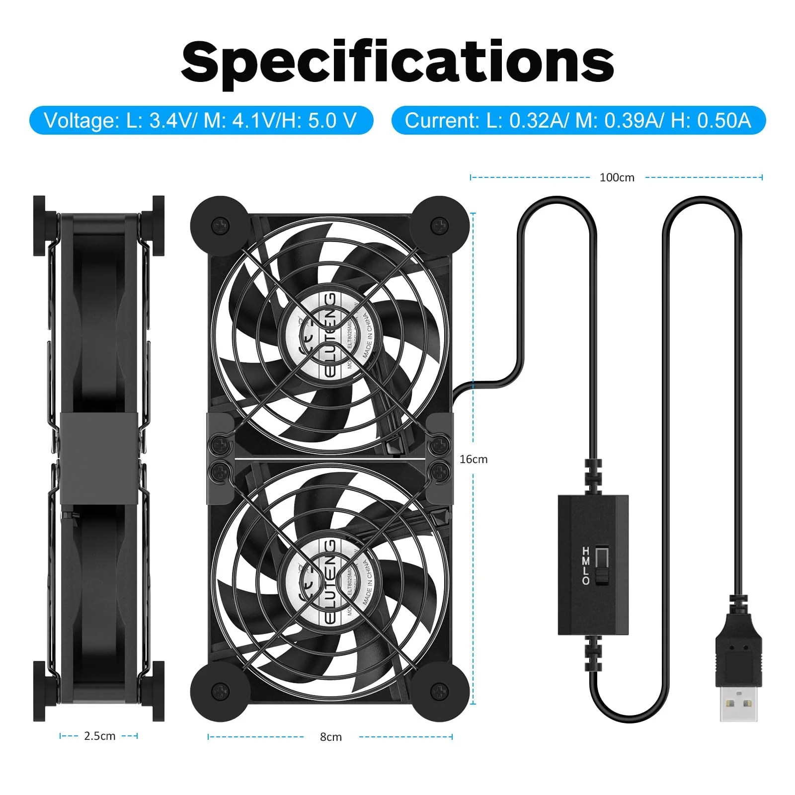 ELUTENG Dual Cooling Fan Whisper Quiet 80mm USB Fan 3 Adjustable High Speed USB Port Heatsink Fan Compatible for PS4, PS5, Router, Laptop, PC, Xbox Cooling Electronics - Image 7