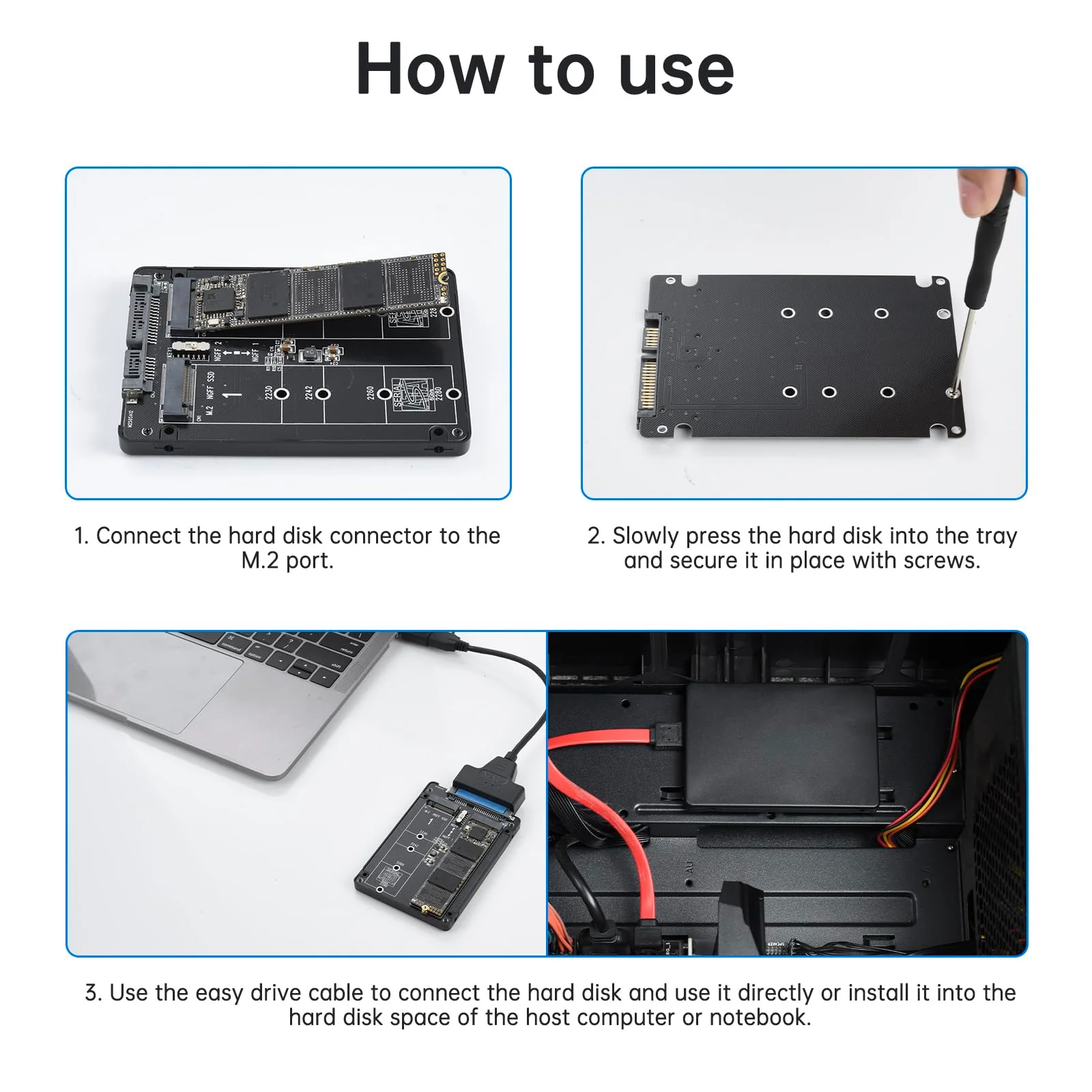 ELUTENG M.2 SATA NGFF to SATA Adapter (Not Support NVME/ M.2 PCIE) 6Gbps Dual NGFF MSATA Adapter B Key/ B&M Key SSD to 2.5" SATA III Converter Adapter Max 4TB Support 2230 2242 2260 2280 SSDs - Image 3