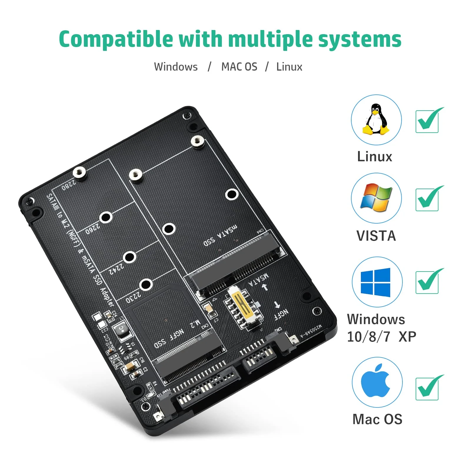 ELUTENG M.2 SATA to SATA Adapter (Not Support NVME/M.2 PCIE) MSATA and B Key/B&M Key M.2 NGFF SDD to 2.5" SATA III 2 in 1 Converter Supports MSATA/M.2 NGFF SSD Not for M Key M.2 NGFF/MSATA to SATA - Image 7