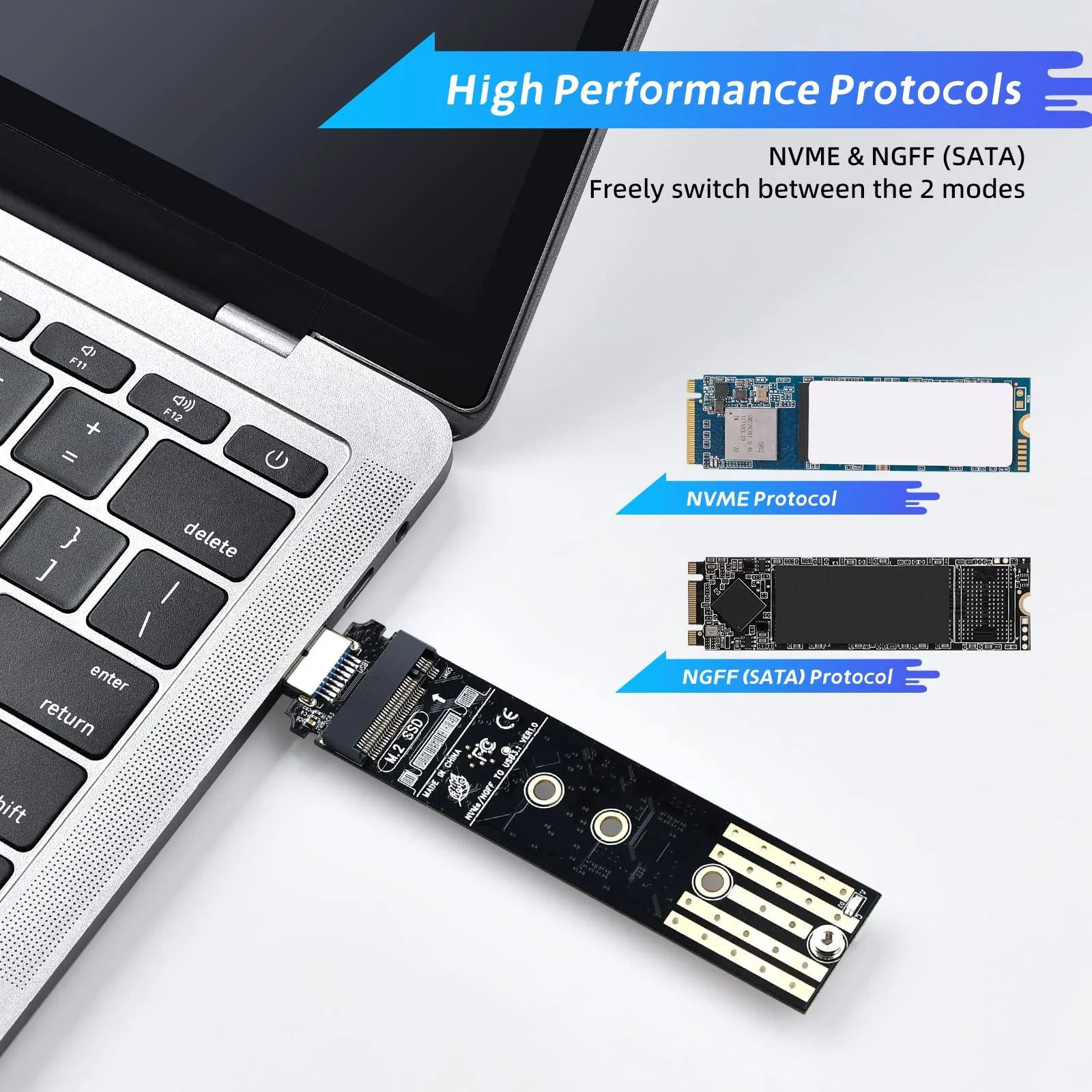 ELUTENG M.2 to USB Adapter Dual Protocol M.2 NVME SATA Hard Drive USB3.1 Gen2 10Gbps USB to NVME PCI-E SSD Reader M Key & B+M Key Support UASP for 2280 2260 2242 2230 SSD Enclosure M.2 NVME&NGFF - Image 2