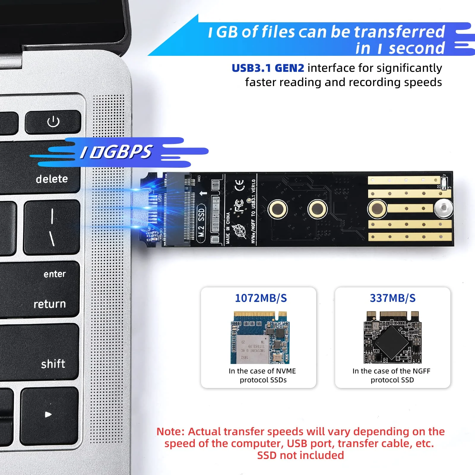 ELUTENG M.2 to USB Adapter Dual Protocol M.2 NVME SATA Hard Drive USB3.1 Gen2 10Gbps USB to NVME PCI-E SSD Reader M Key & B+M Key Support UASP for 2280 2260 2242 2230 SSD Enclosure M.2 NVME&NGFF - Image 3
