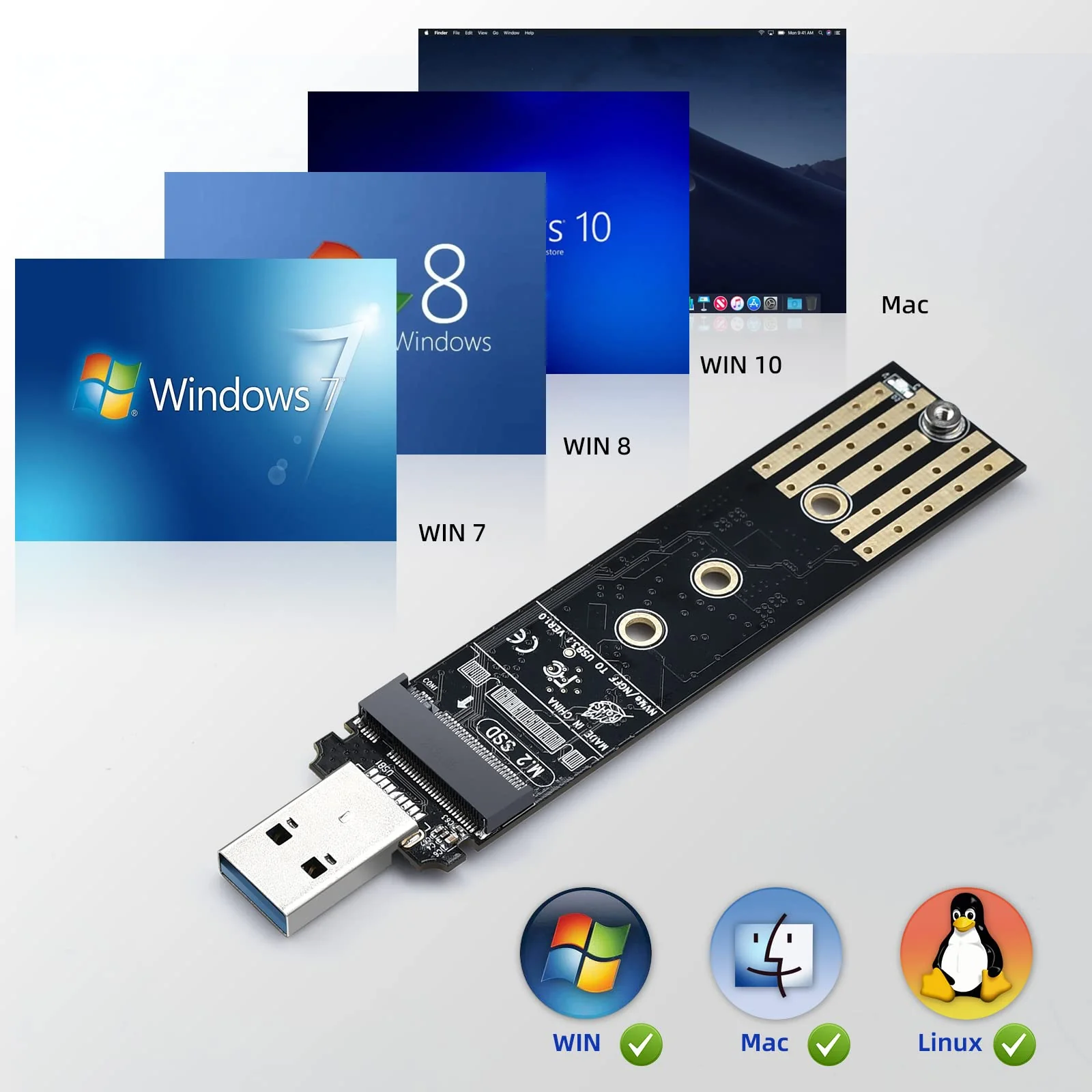 ELUTENG M.2 to USB Adapter Dual Protocol M.2 NVME SATA Hard Drive USB3.1 Gen2 10Gbps USB to NVME PCI-E SSD Reader M Key & B+M Key Support UASP for 2280 2260 2242 2230 SSD Enclosure M.2 NVME&NGFF - Image 7