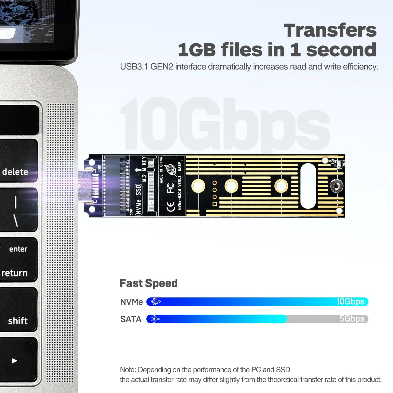 ELUTENG NVME to USB Adapter M.2 NVME Hard Drive USB3.1 Gen2 10Gbps USB to NVME PCI-E SSD Reader USB M Key Support UASP for 2280 2260 2242 2230 SSD (Only for M.2 NVME) - Image 3