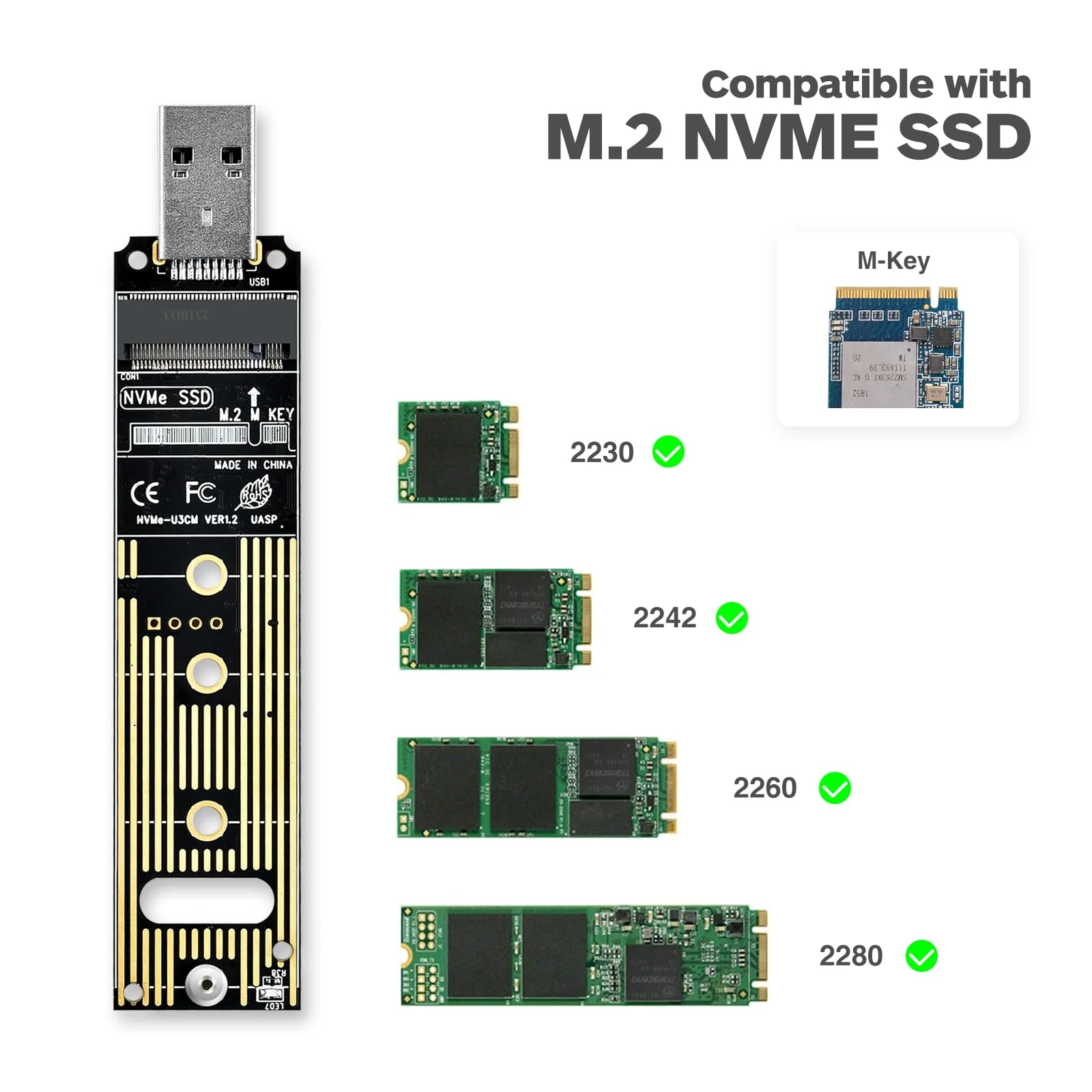 ELUTENG NVME to USB Adapter M.2 NVME Hard Drive USB3.1 Gen2 10Gbps USB to NVME PCI-E SSD Reader USB M Key Support UASP for 2280 2260 2242 2230 SSD (Only for M.2 NVME) - Image 4