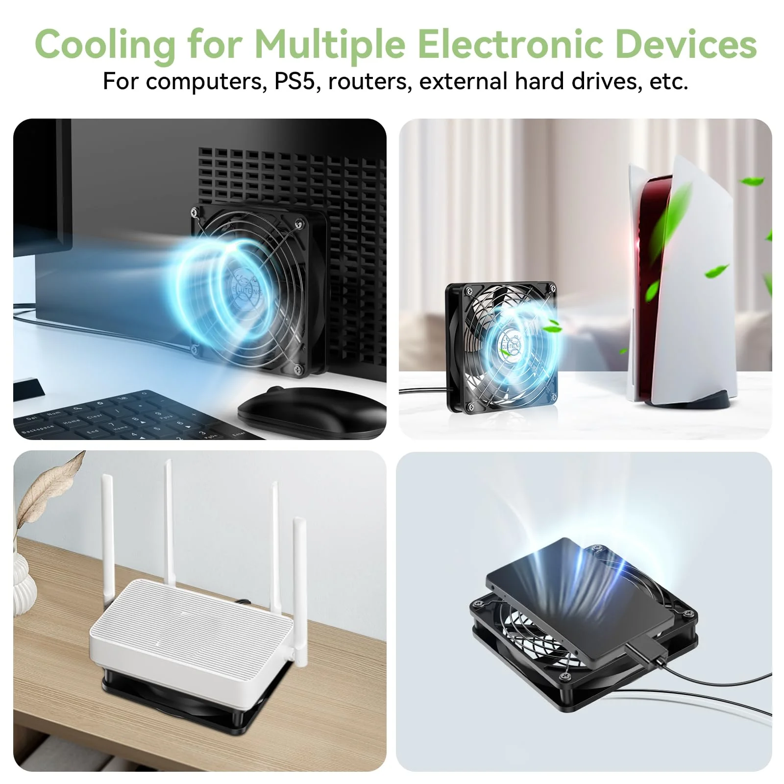 ELUTENG USB Fan 120 mm 5 V PC Fan Dual Ball Bearing with Digital Temperature Control, USB Fan 12 cm Case Fan with 3 Adjustable Speeds for PS5/Laptop/TV Box/AV Cabinet/Router 120mm Lüfter+Digitaler Temperaturregler - Image 8