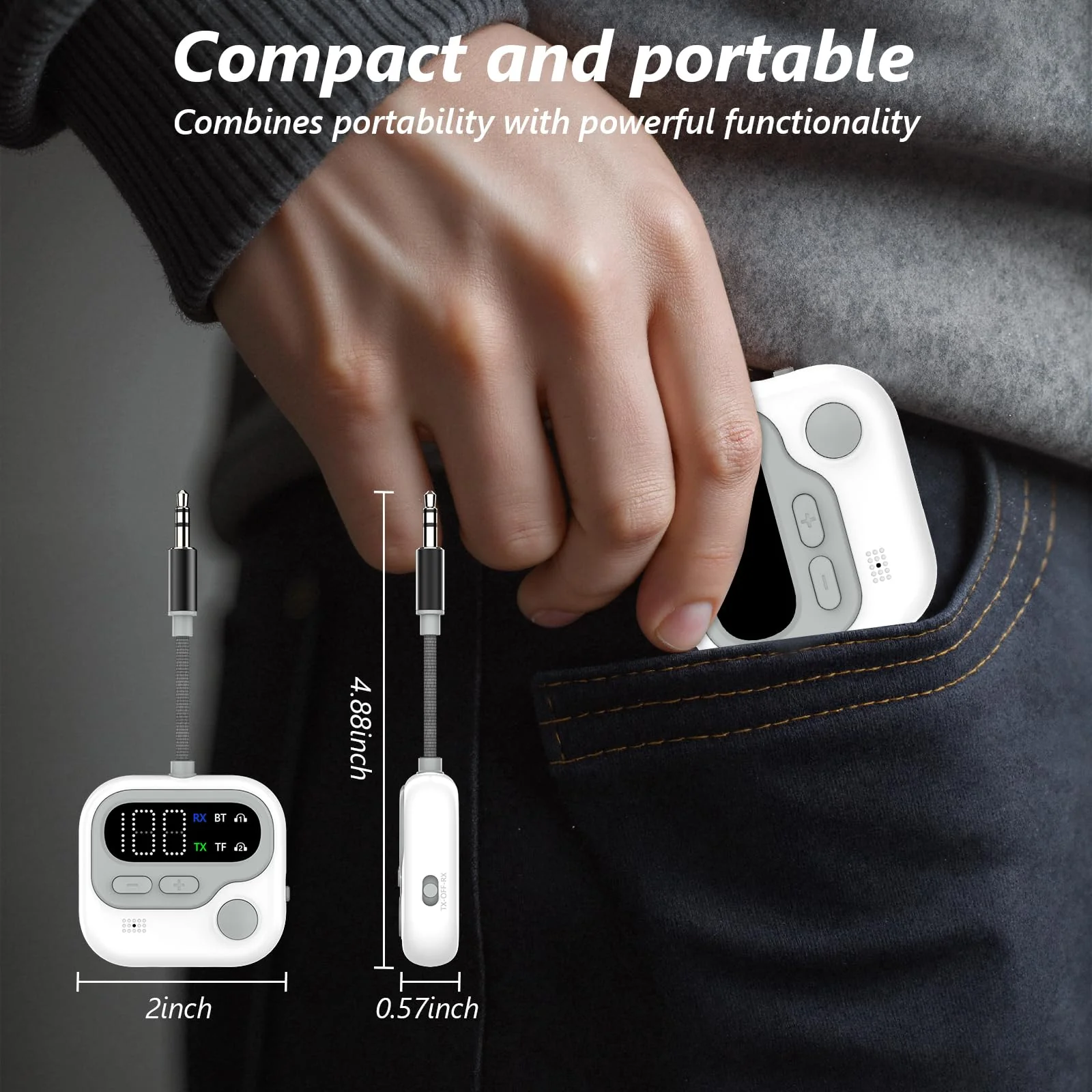 ELZO Bluetooth 5.4 Transmitter Receiver, 25hrs+ Battery Airplane Bluetooth Adapter for 2 Airpods/Headphones, 2-in-1 Airplane Travel Essentials Aux Adapter for Travel/TV/Car/Gym/Home Stereo - Image 7