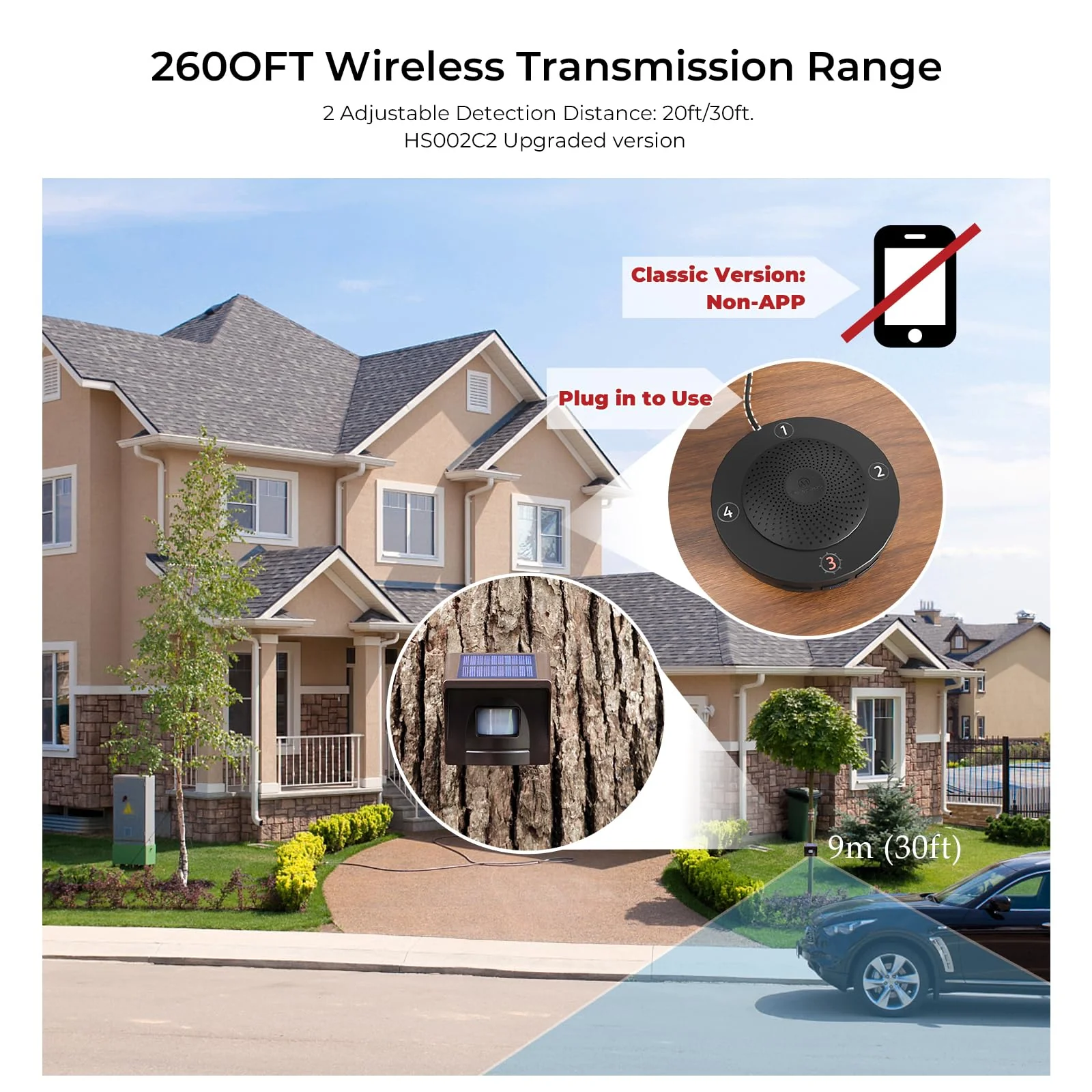 eMACROS Non-APP Wireless Driveway Alarm — 1/2 Mile Solar Motion Sensor with Plug-in Receiver for Driveways, Homes, Large Properties, Weatherproof Outdoor Security System 1 receiver and 1 sensor - Image 2