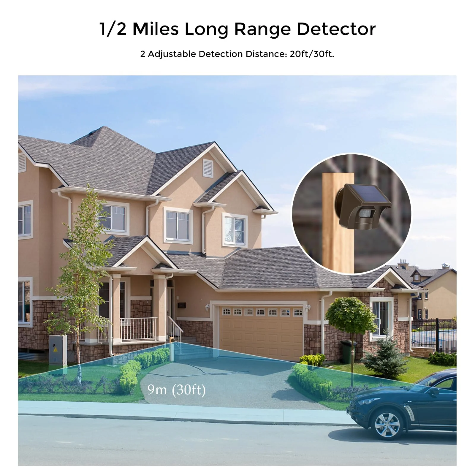 eMACROS Safeguard Wireless Driveway Alarm with SST PIR Technology - 1/2 Mile Range, Weatherproof Motion Sensor, Rechargeable Receiver with 7-Day Backup Power & 38 Chimes, 2024 New Upgraded HS0061R1S - Image 5