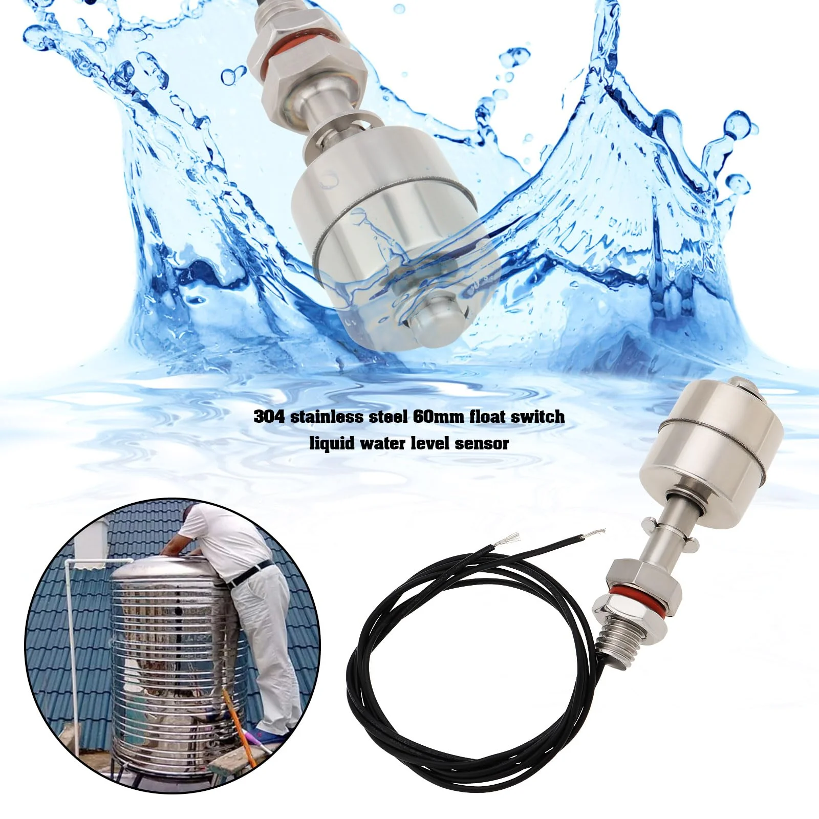 eMagTech 1 Piece Float Switch for Water Flow Stainless Steel 304 Liquid Sensor Suitable for Water Tank Household Water Tower Drainage Pool Industrial Water Tower (60 mm 110 V) - Image 2