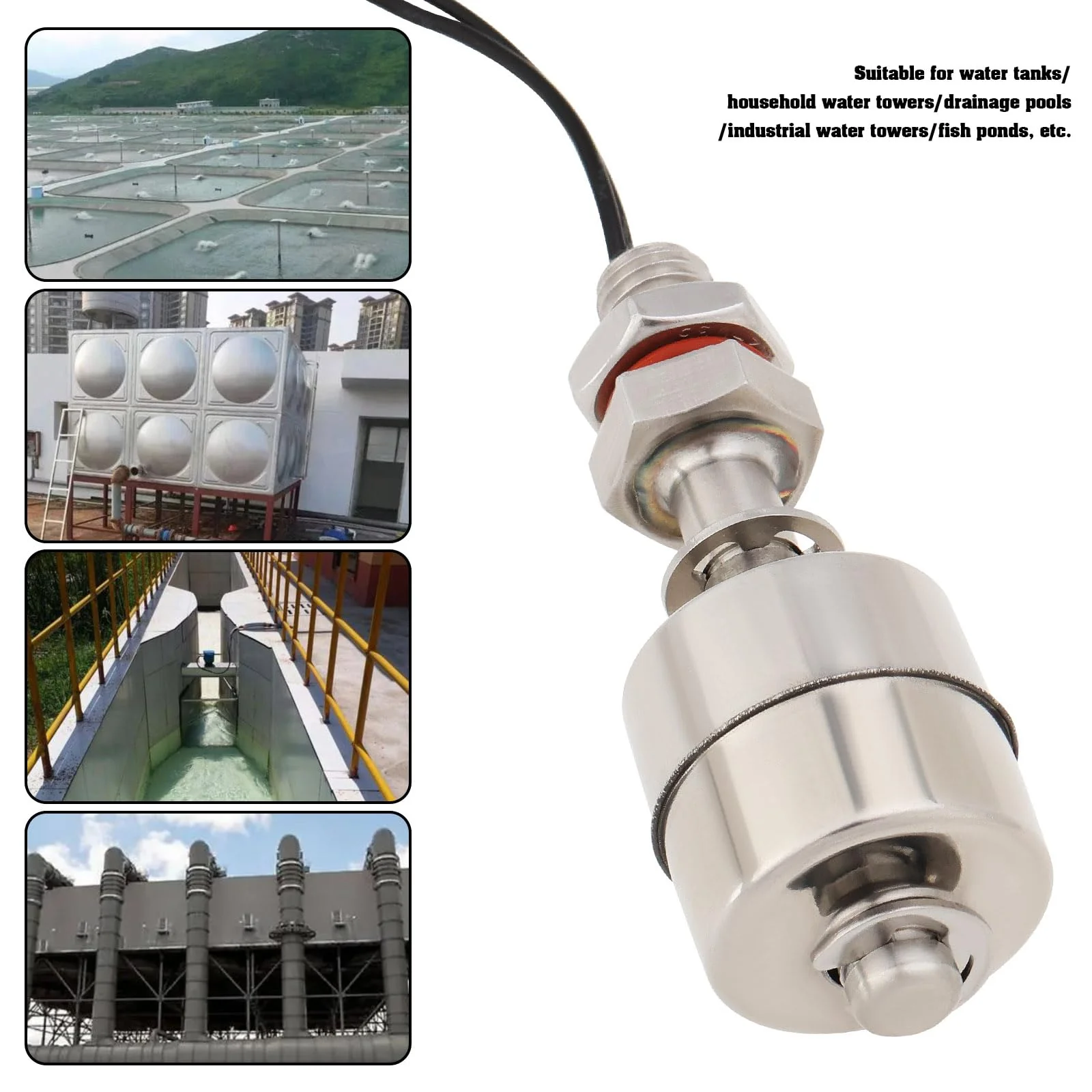 eMagTech 1 Piece Float Switch for Water Flow Stainless Steel 304 Liquid Sensor Suitable for Water Tank Household Water Tower Drainage Pool Industrial Water Tower (60 mm 110 V) - Image 3