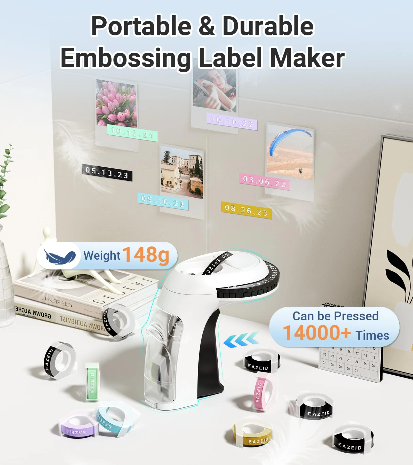 Embossing Black Label Maker Machine with-Tape, Retro Embossed Label Maker Manual, Vintage 3D Emboss Labeler with 10 Rolls Macaroon Embossing Label Tapes for Home Kitchen Office School Kids - Image 5