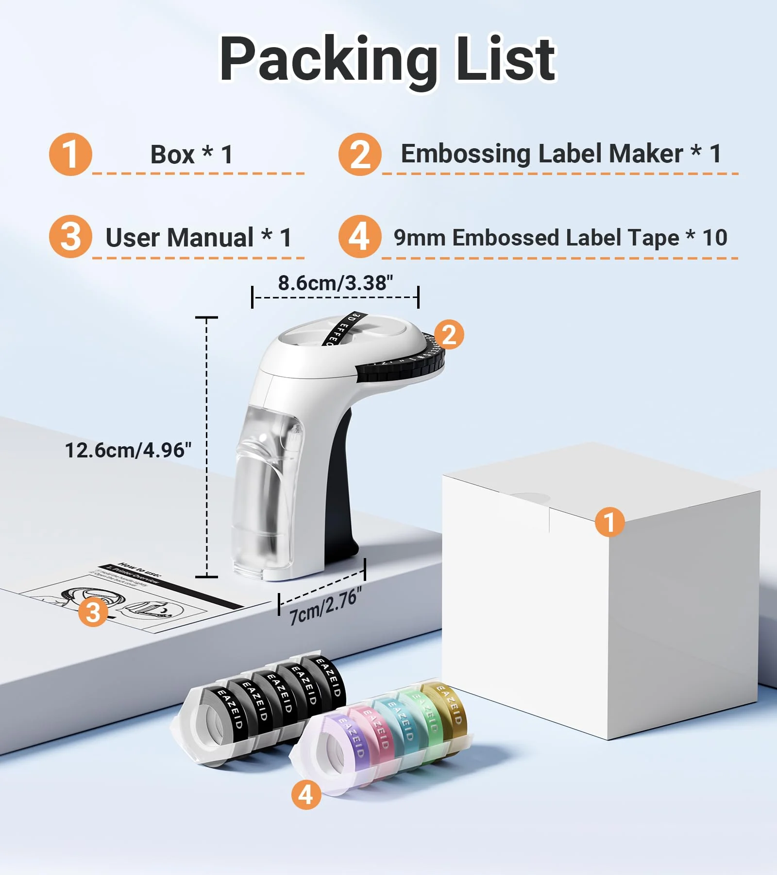 Embossing Black Label Maker Machine with-Tape, Retro Embossed Label Maker Manual, Vintage 3D Emboss Labeler with 10 Rolls Macaroon Embossing Label Tapes for Home Kitchen Office School Kids - Image 9