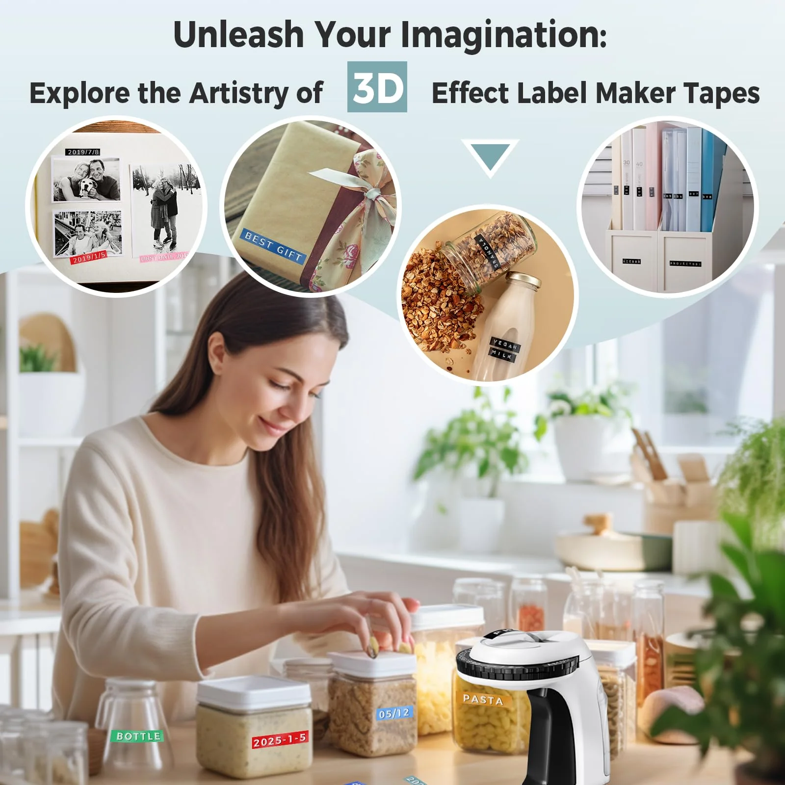 Embossing Label Maker Machine with Tapes, Vintage Embossed Label Maker Manual, Retro Emboss Label Maker Old School, Embosser with 5 Rolls 9mm 3D Tapes for Home Office Kids DIY Crafting, Black 1 Label Maker+5 Tape - Image 2