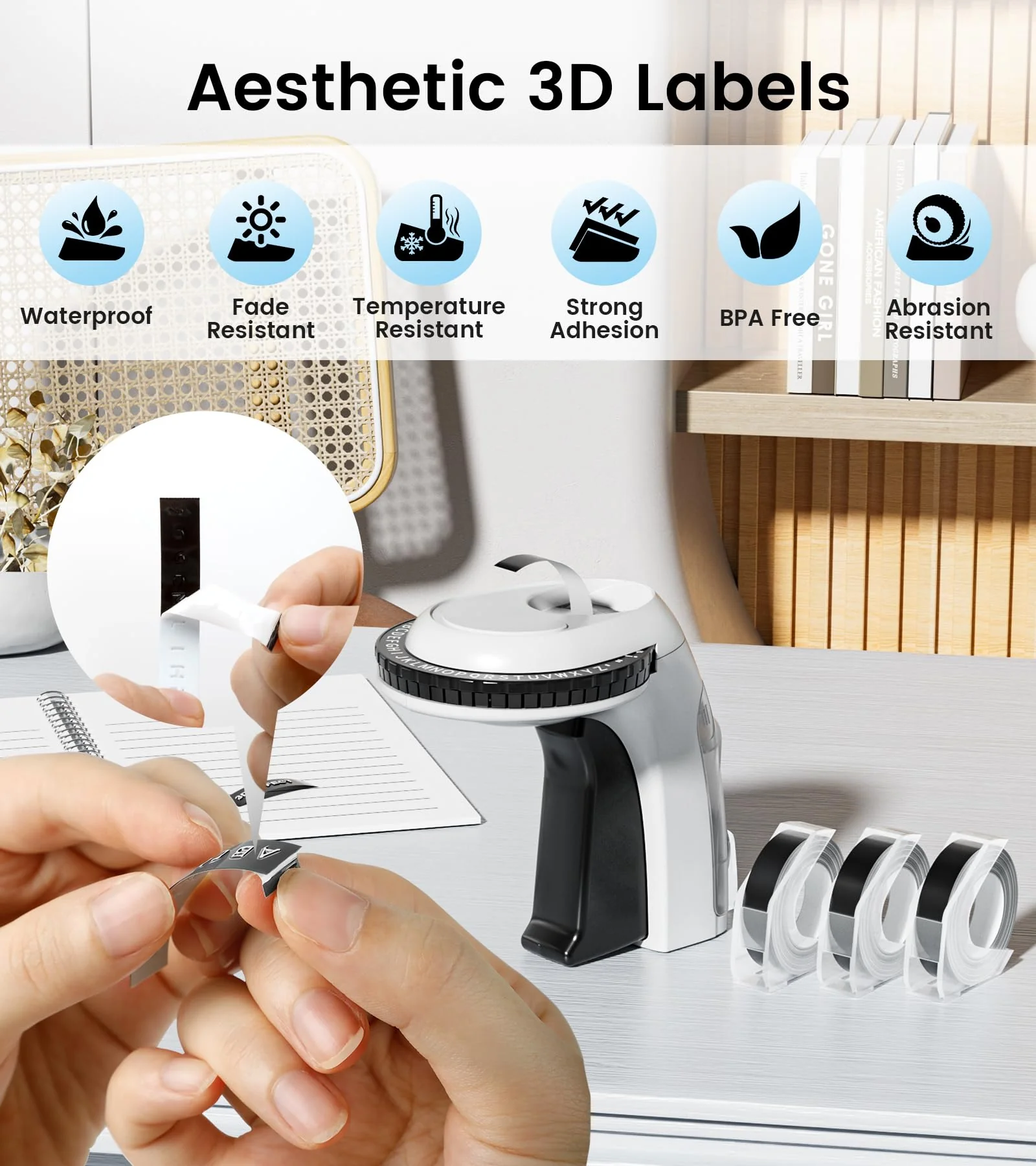 Embossing Label Maker Machine with Tapes, Vintage Embossed Label Maker, Retro Embossing Machine with 3 Rolls 3D Embossing Label Tapes Waterproof for Home Office Kids DIY Crafting, Black - Image 7