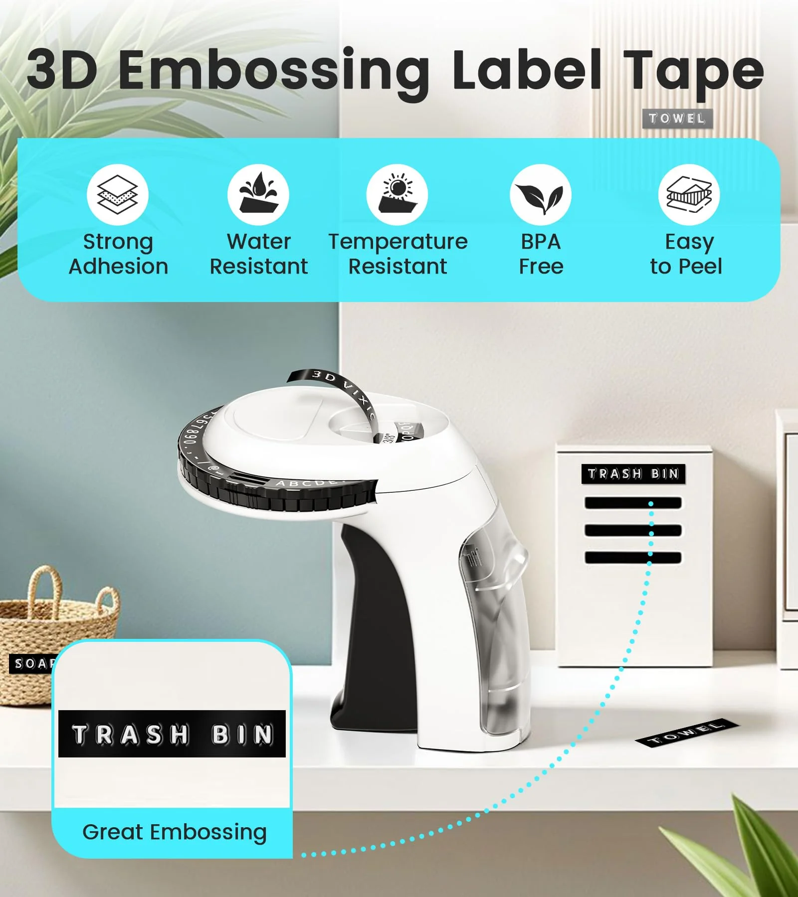 Embossing Label Maker Machine with Tapes, Vintage Manual Label Maker Embossed, Retro Punch Emboss Labeler with 1 Rolls 3D Embosser Tapes Waterproof for Home Kitchen DIY Crafting Kids, Black 1 Embosser with 1pk tapes - Image 7