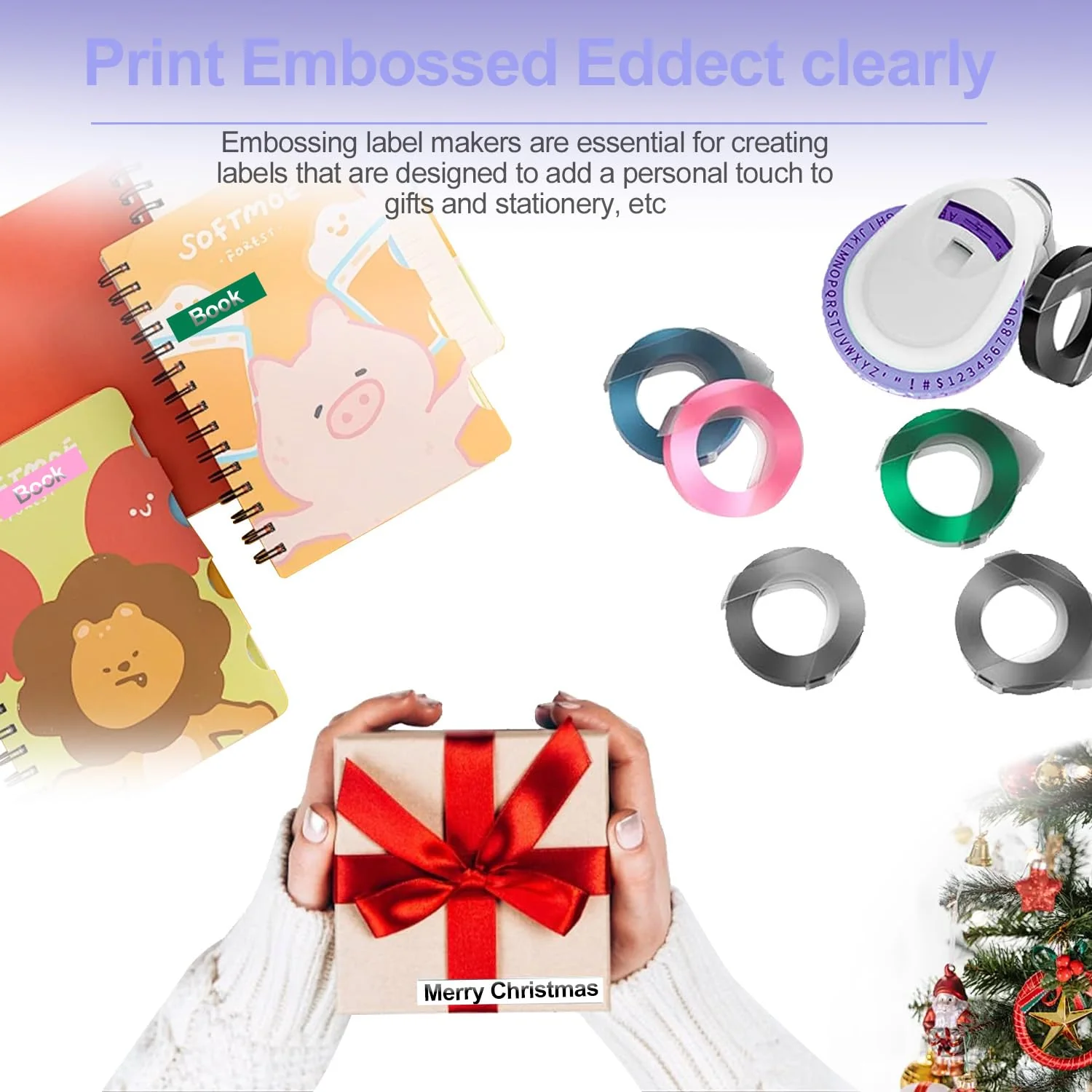 Embossing Label Maker with 3 Tapes, 3D Embosser Handheld Label Machine, Portable Lettering Embossed Labeler with 3 Rolls Emboss Tapes for Office Home Organization and DIY Crafting（Purple） - Image 5