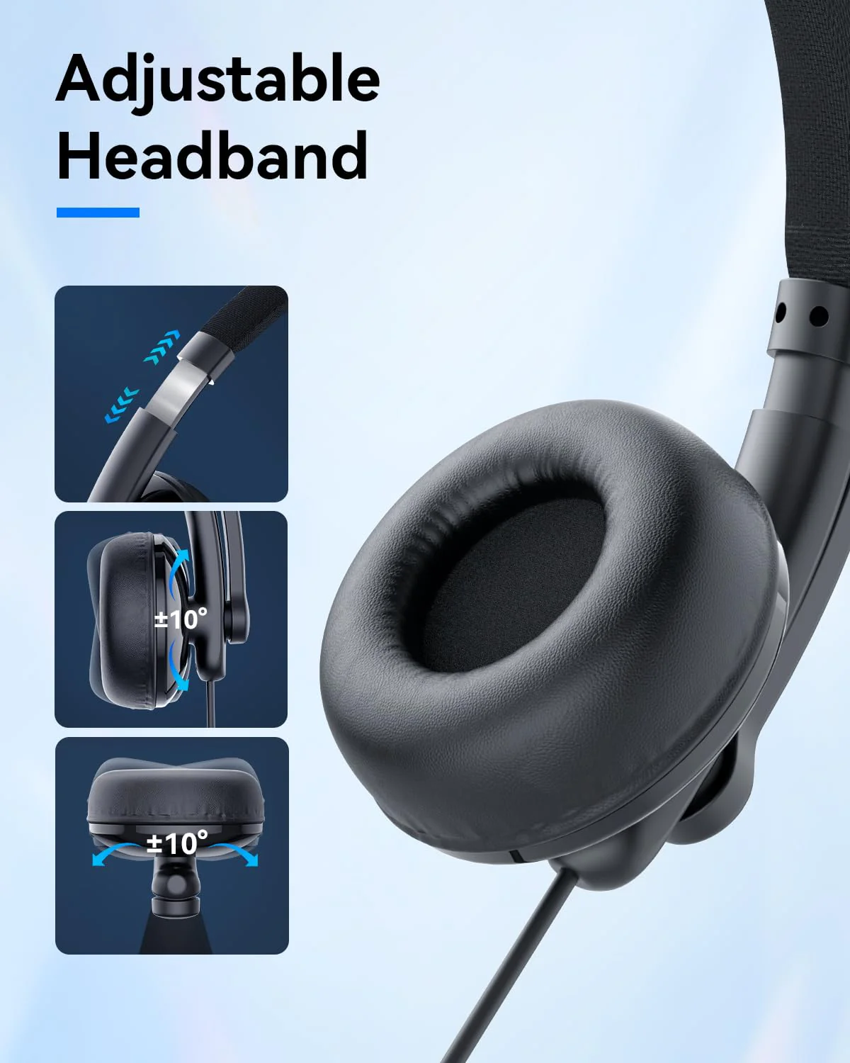 EMEET HS50 Wired Headset with Mic, On-Ear Computer Headphones with Noise Cancelling Microphone, USB-A/USB-C, Adjustable Design, in-line Control for Home Office Online Class Teams Zoom, All Day Comfort - Image 3