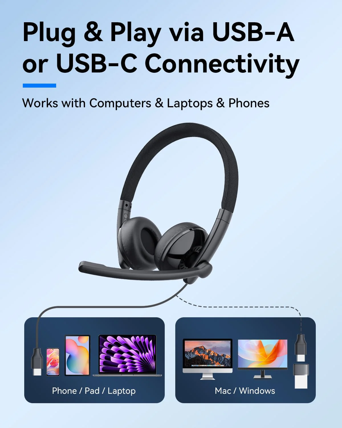 EMEET HS50 Wired Headset with Mic, On-Ear Computer Headphones with Noise Cancelling Microphone, USB-A/USB-C, Adjustable Design, in-line Control for Home Office Online Class Teams Zoom, All Day Comfort - Image 7