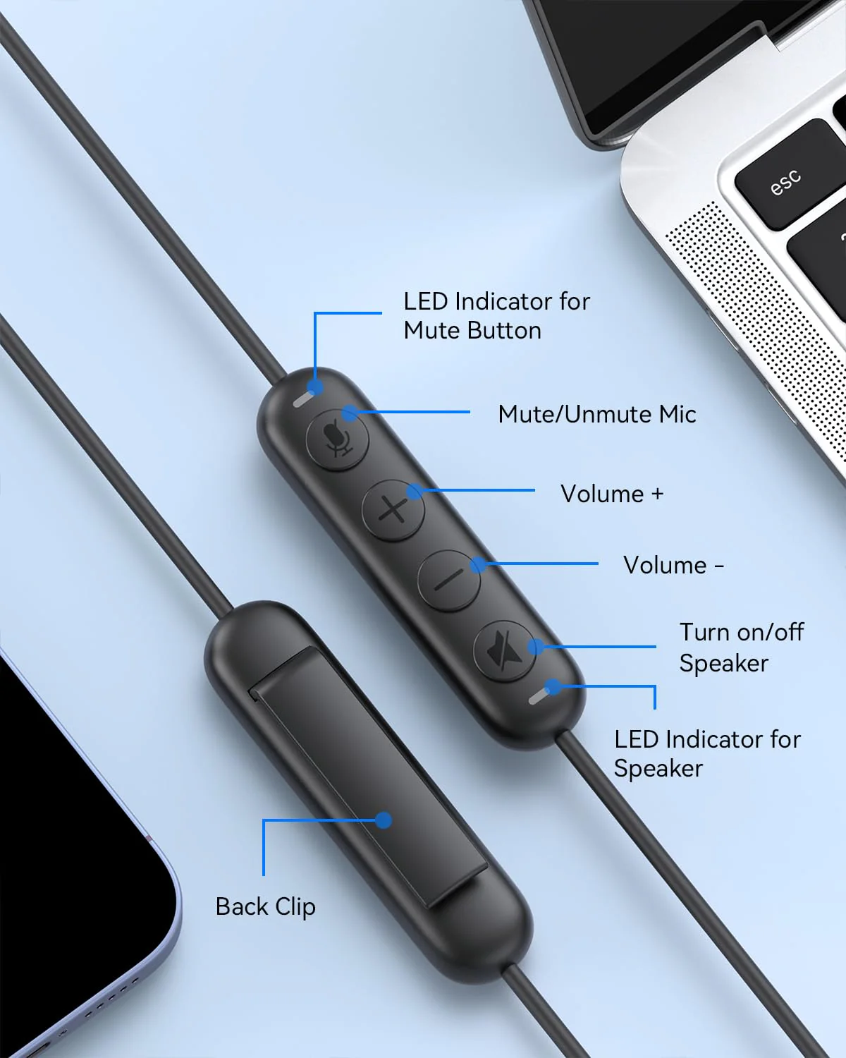 EMEET HS50 Wired Headset with Mic, On-Ear Computer Headphones with Noise Cancelling Microphone, USB-A/USB-C, Adjustable Design, in-line Control for Home Office Online Class Teams Zoom, All Day Comfort - Image 8