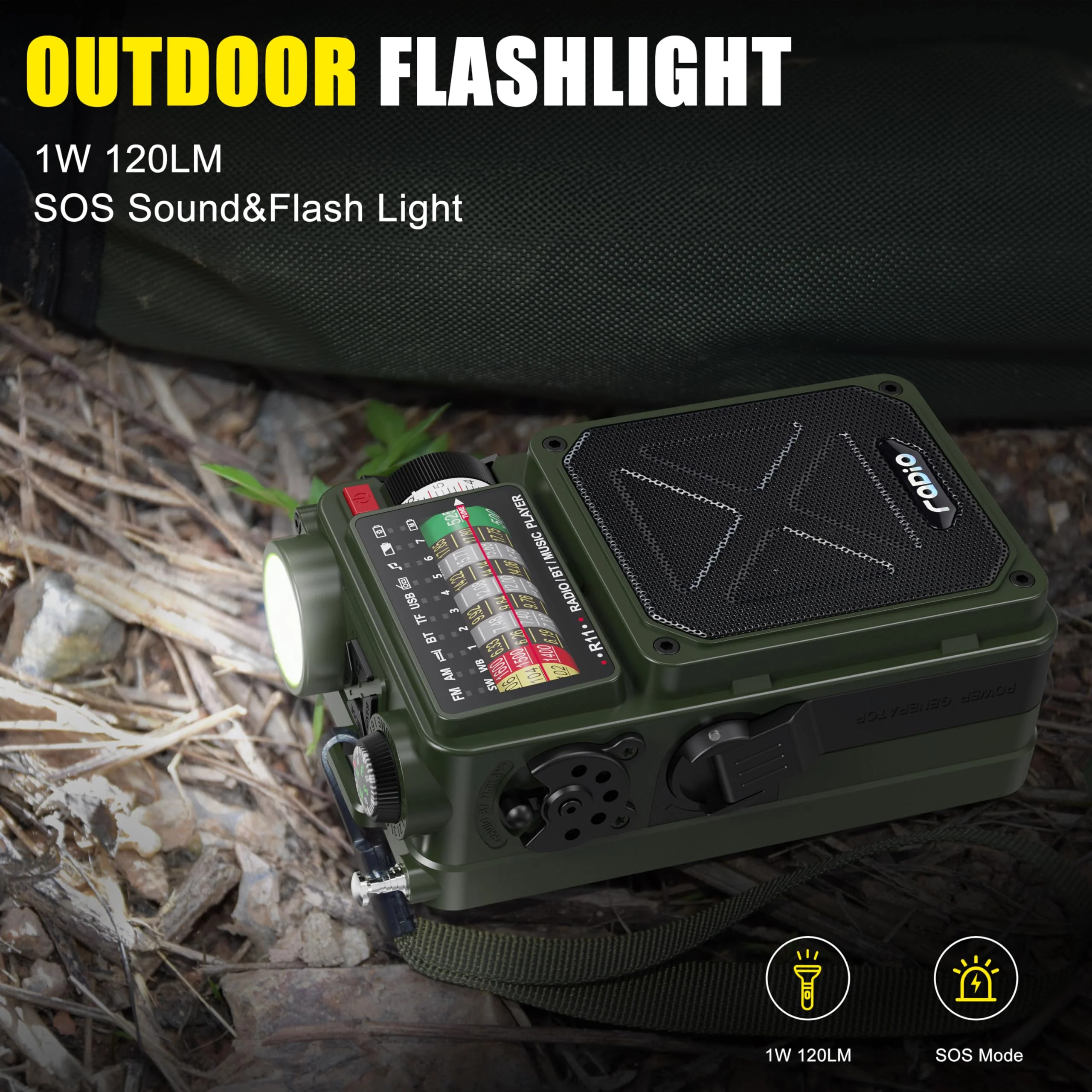 Emergency Crank Radio- Emgykit 4000mAh/14800mWh AM/FM/WB/SW/NOAA Weather Radio with Bluetooth,Flashlight,SOS Alarm, Powered by USB Charged,Hand Crank & Solar Power for Camping, Emergency Green - Image 5
