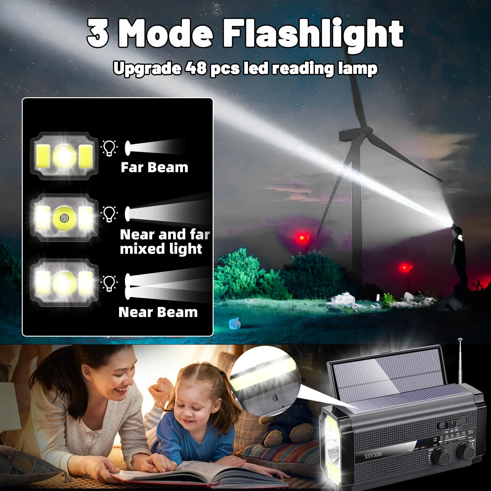 Emergency Crank Weather AM/FM Radio with 2 Solar Panels 5 Charging Modes NOAA Weather Scan 3 Modes Flashlight Cell Phone Charger SOS Alarms for Home Outdoor (Gray) Gray - Image 6