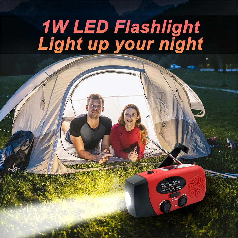 Emergency Hand Crank Radio, 2000mAh/7400mWh NOAA Weather Radio Battery Operated, Solar Radio Flashlight Cell Phone Charger, LED Reading Lamp, SOS Alarm for Home, Outdoor Emergencies - Image 4