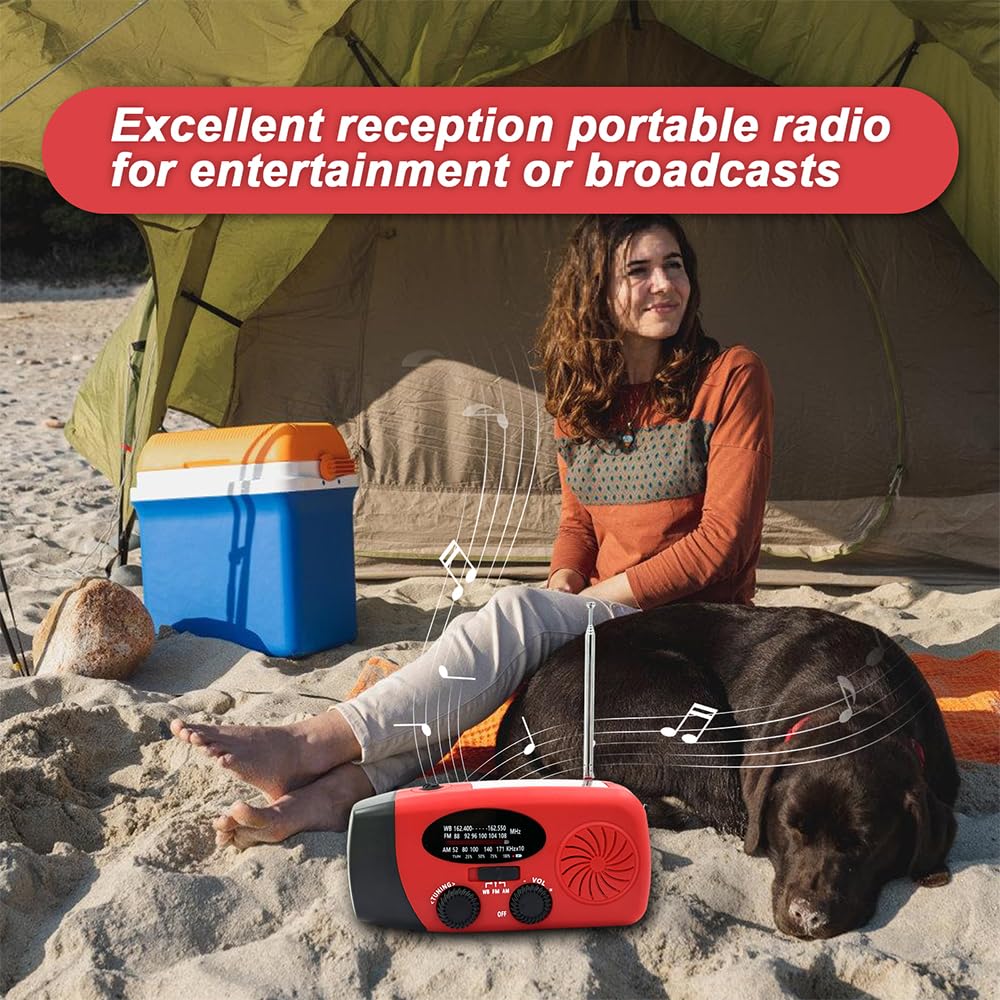 Emergency Hand Crank Radio, 2000mAh/7400mWh NOAA Weather Radio Battery Operated, Solar Radio Flashlight Cell Phone Charger, LED Reading Lamp, SOS Alarm for Home, Outdoor Emergencies - Image 5