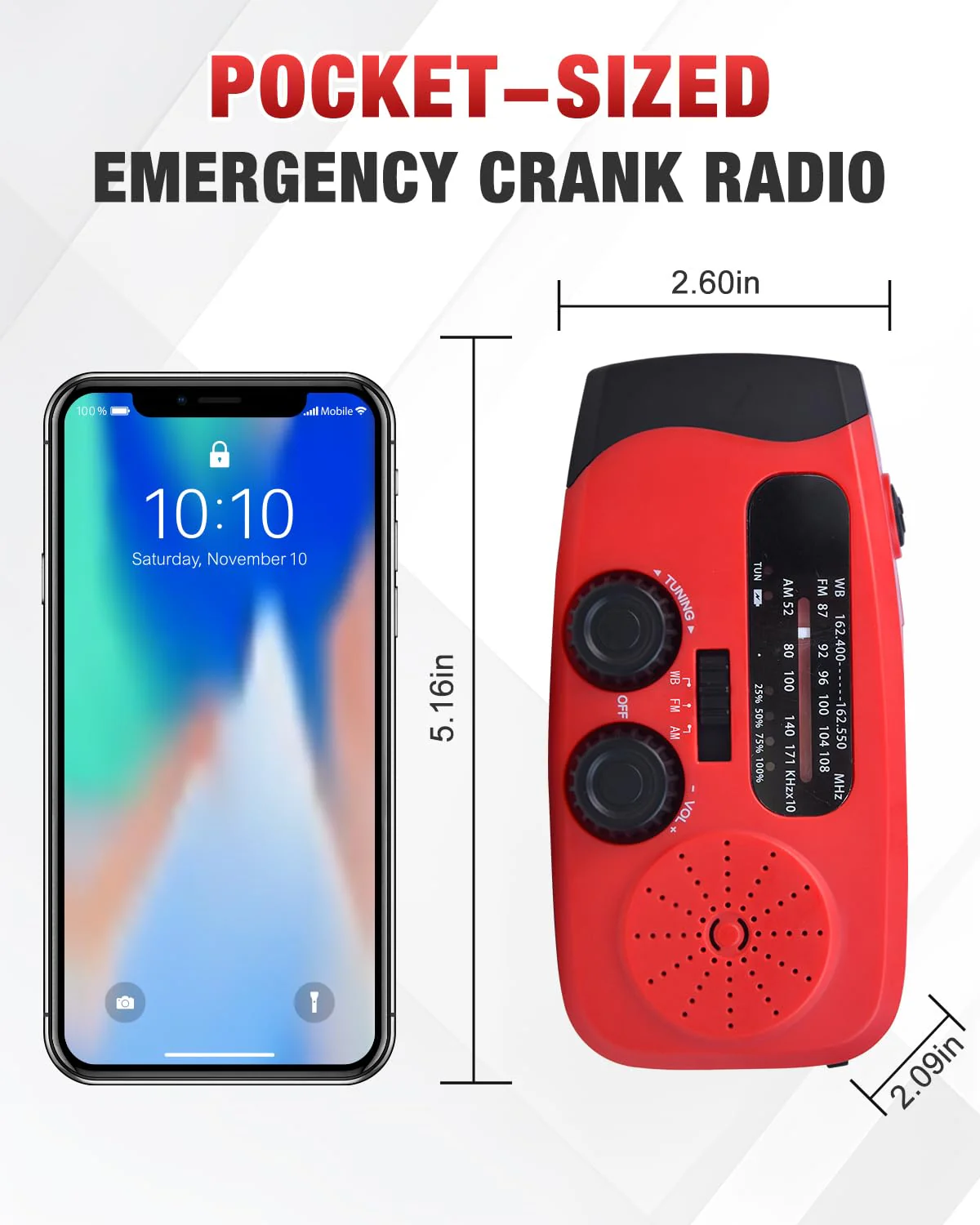 Emergency Hand Crank Radio Emgykit - 2000mAh/7400mWh AM/FM/NOAA Solar Hand Crank Emergency Radio with 3 LED Flashlights, SOS Function for Emergencies, Snowstorms - Image 7