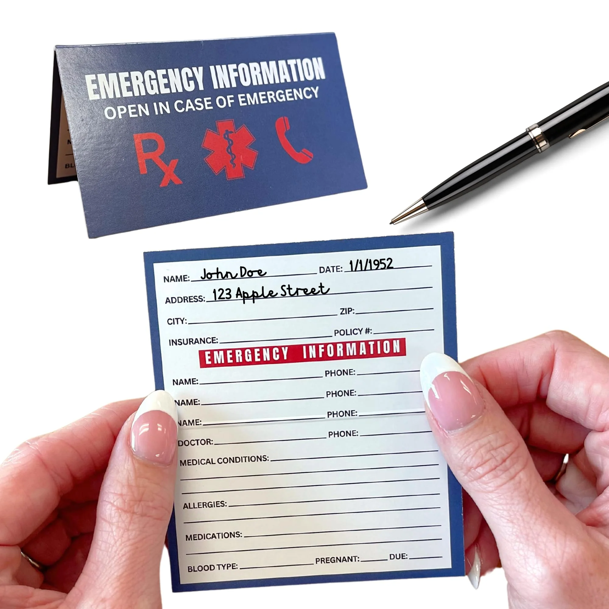 Emergency Info ICE Folded Wallet Card | 10 pk 2x3.5” Blue Medications, Blood Type Identification Card Contacts, Doctor, Allergies in Case of Emergency Bulk Medical ID - Image 2