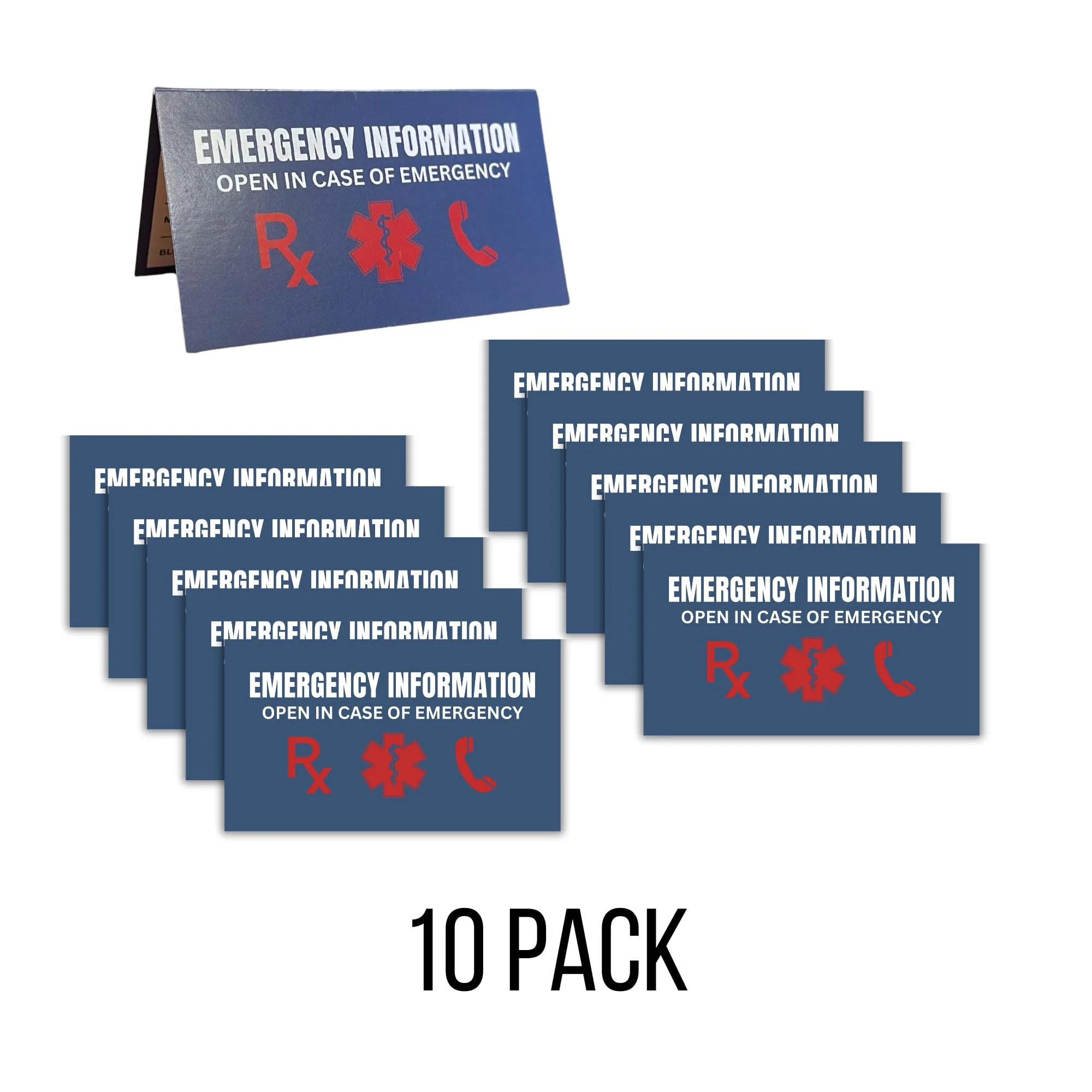 Emergency Info ICE Folded Wallet Card | 10 pk 2x3.5” Blue Medications, Blood Type Identification Card Contacts, Doctor, Allergies in Case of Emergency Bulk Medical ID - Image 3