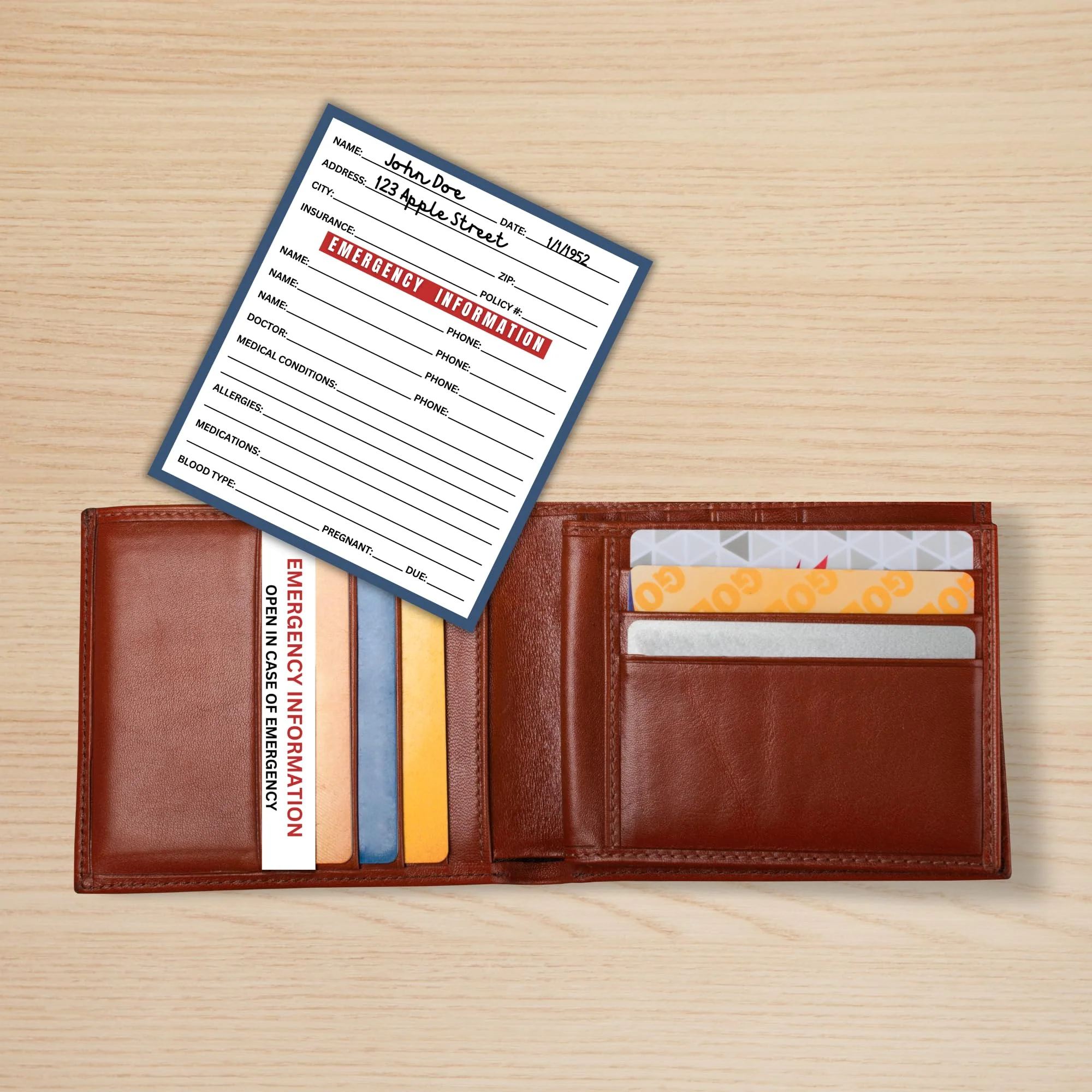 Emergency Info ICE Folded Wallet Card | 10 pk 2x3.5” Blue Medications, Blood Type Identification Card Contacts, Doctor, Allergies in Case of Emergency Bulk Medical ID - Image 5