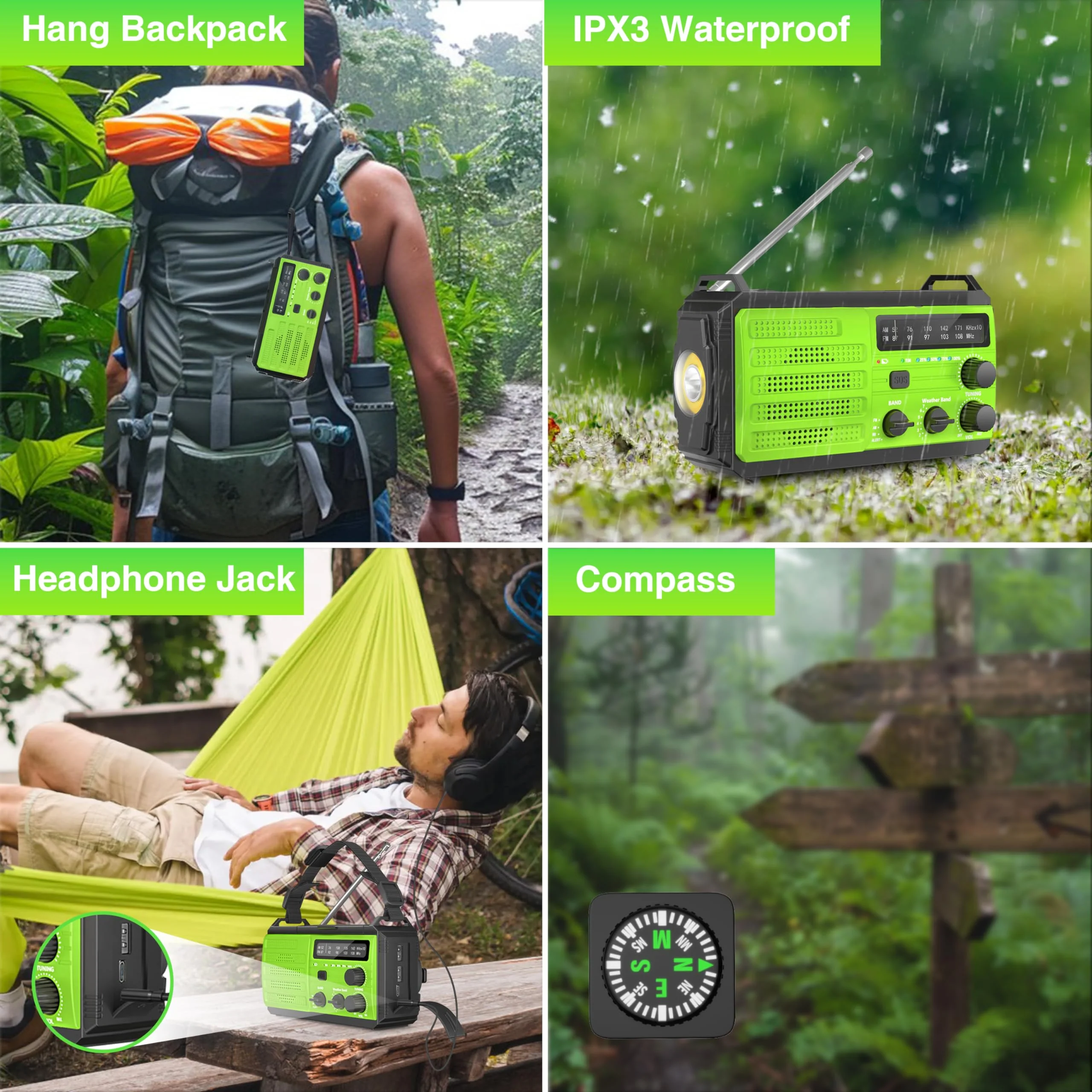 Emergency Radio 22200mWh Solar Hand Crank Emergency Radio: AM/FM/NOAA Weather Radio with Phone Charger, Flashlight & Reading Lamp, Headphone Jack, SOS Alarm for Home Survival Hurricane Green-6000mAh - Image 7