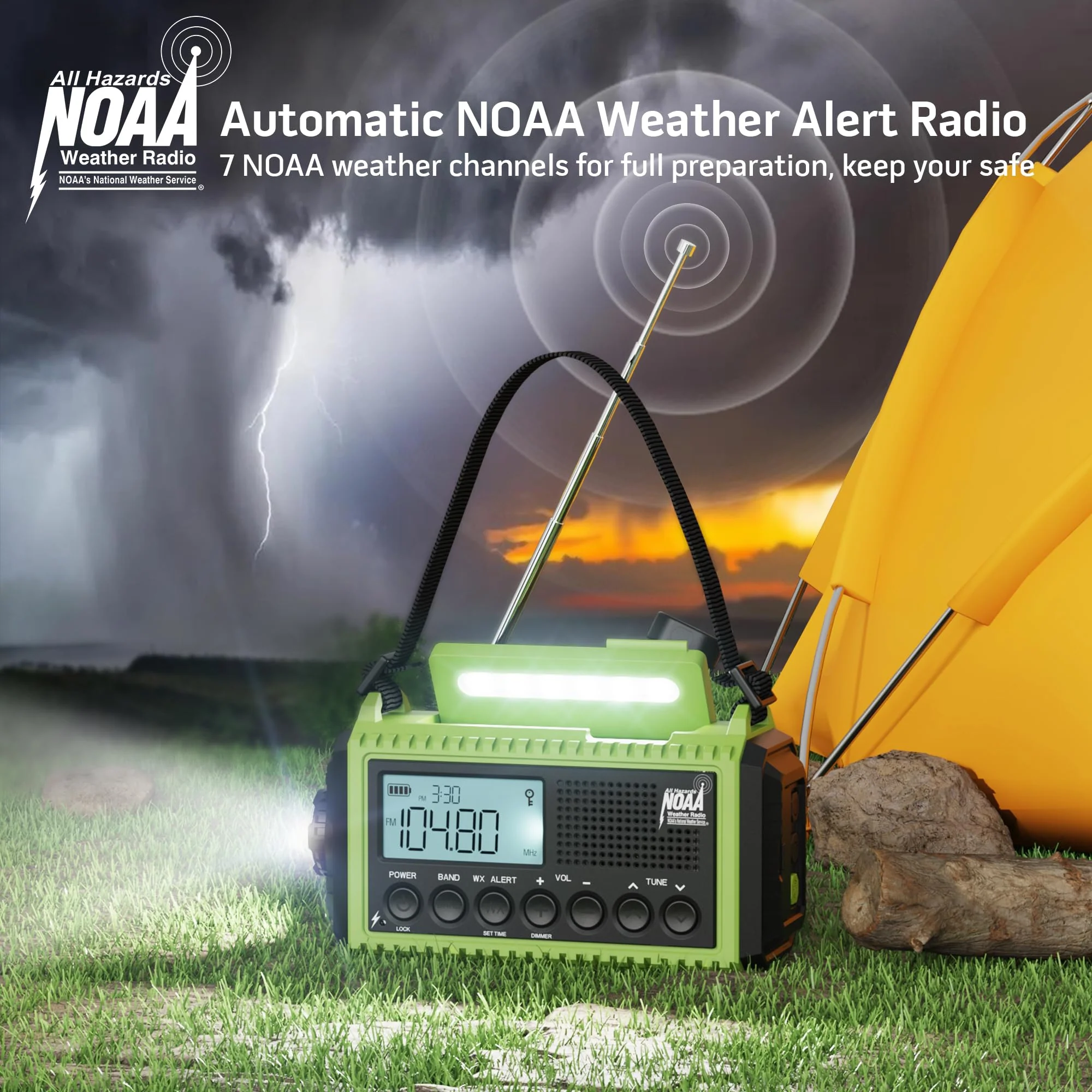 Emergency Radio,5000 NOAA Weather Radio with AM/FM/NOAA/SW,SOS Battery Operated Radio,5 Way Powered Emergency Hand Crank Radio with USB Charger, Flashlight, Reading Lamp, Headphone Jack for Outdoor Green - Image 2
