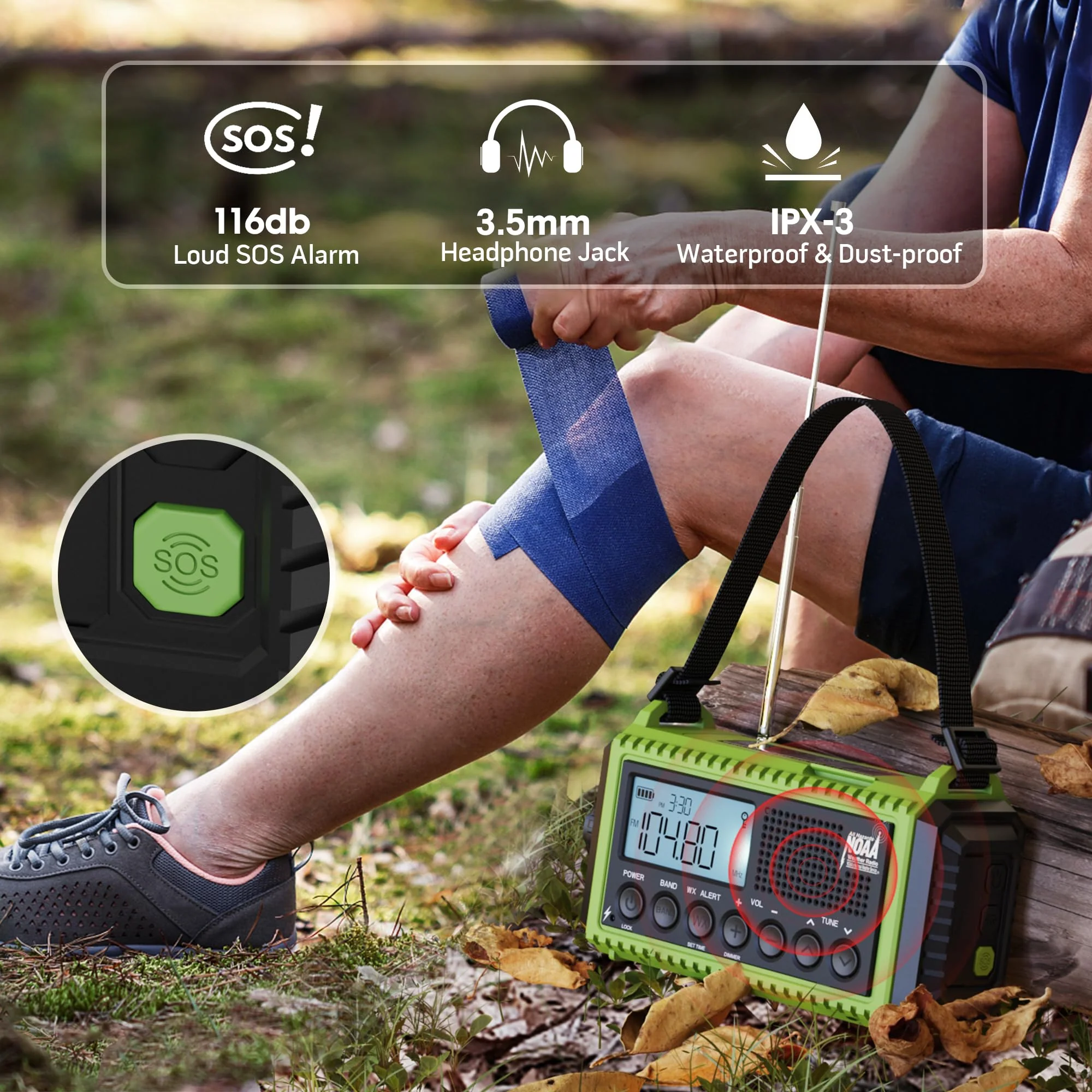 Emergency Radio,5000 NOAA Weather Radio with AM/FM/NOAA/SW,SOS Battery Operated Radio,5 Way Powered Emergency Hand Crank Radio with USB Charger, Flashlight, Reading Lamp, Headphone Jack for Outdoor Green - Image 5