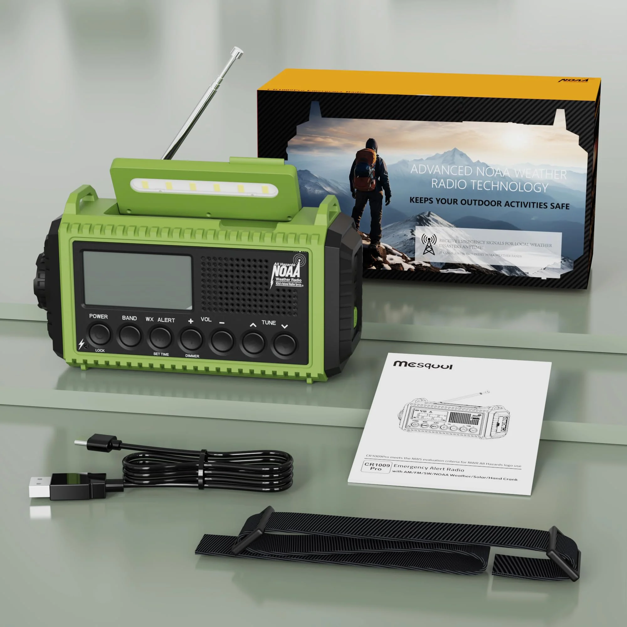 Emergency Radio,5000 NOAA Weather Radio with AM/FM/NOAA/SW,SOS Battery Operated Radio,5 Way Powered Emergency Hand Crank Radio with USB Charger, Flashlight, Reading Lamp, Headphone Jack for Outdoor Green - Image 8