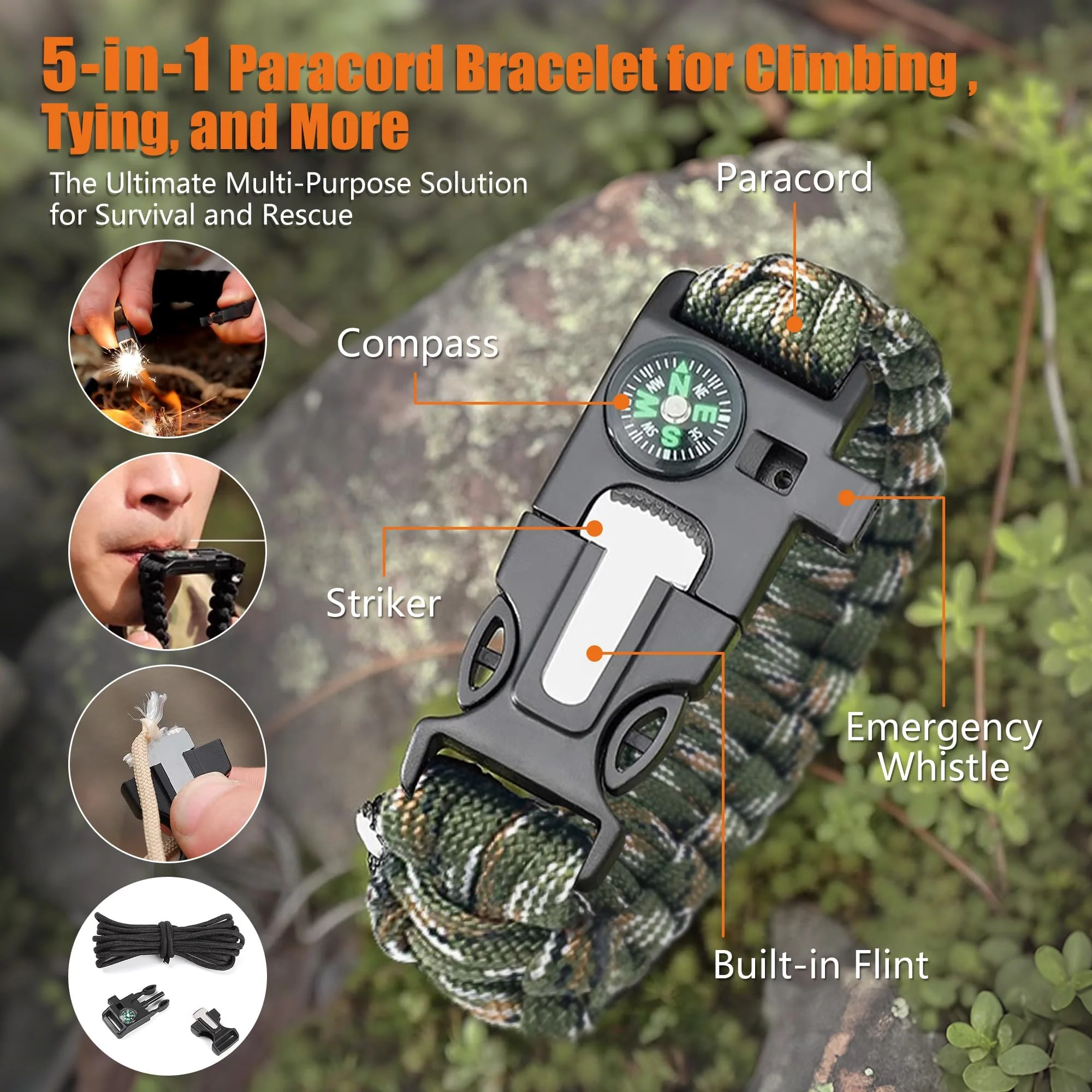 Emergency Radio Hand Crank Solar, 5000mAh/18500mWh Emergency Weather Radio, Solar Crank Radios with NOAA/AM/FM, Thermal Blanket, Paracord Bracele, for Outdoor & Home Orange 5000mAh Emergency Kit - Image 4