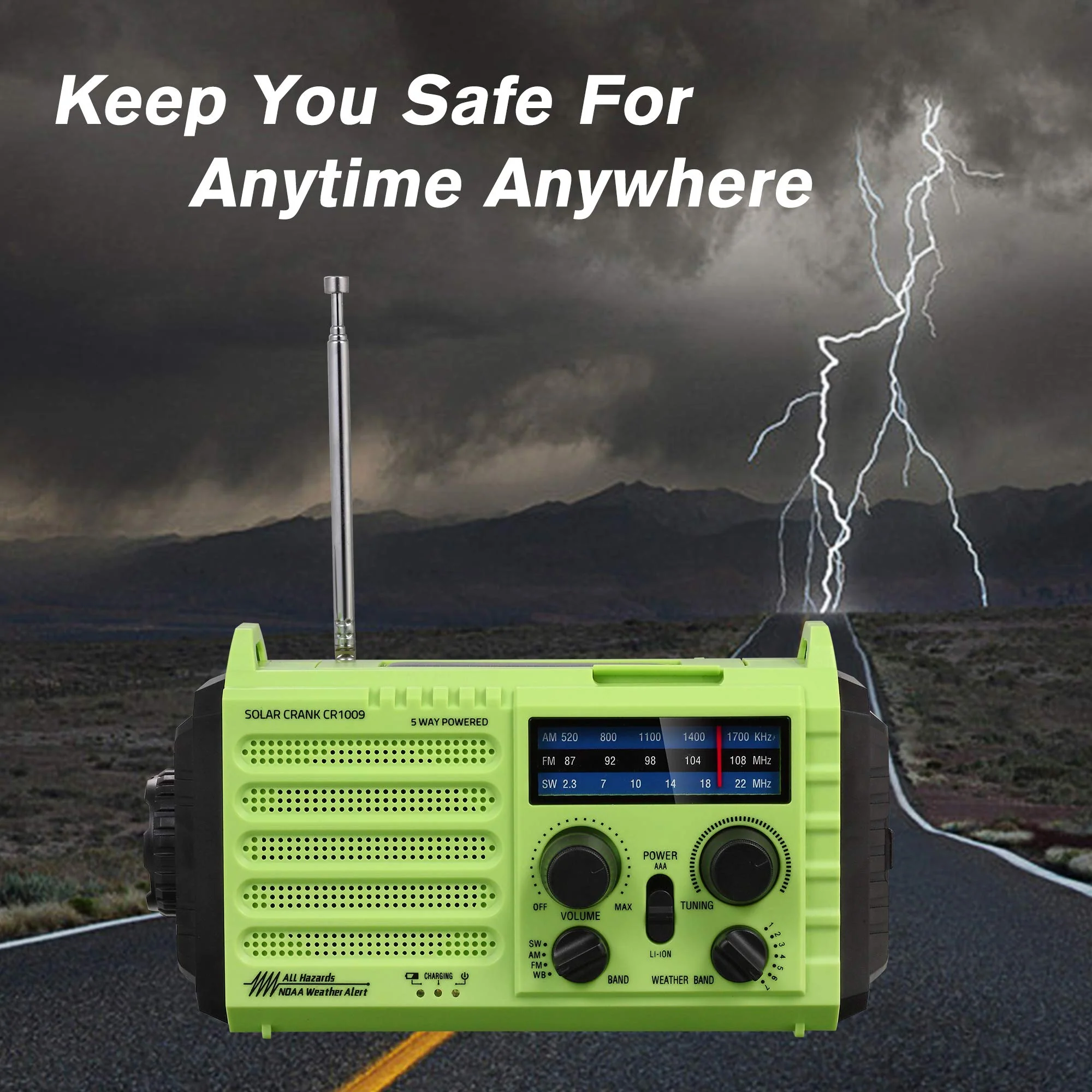 Emergency Radio Hand Crank Solar, 5000mAh AM/FM/SW NOAA Weather Radio, Portable Battery Operated Radio with Cell Phone Charger, 3W LED Flashlight & Reading Lamp, SOS for Home,Storm,Camping,Survival - Image 4