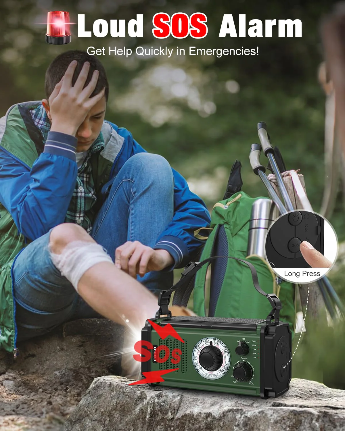 Emergency Radio, Solar Radio, 37000mWh Hand Crank Radio, NOAA AM FM Weather Radio, 5 Charging Methods, Polymer Battery, Flashlight & Reading Lamp, SOS Alarm, Phone Charger for Winter Storm Emergency Dark Green - Image 6