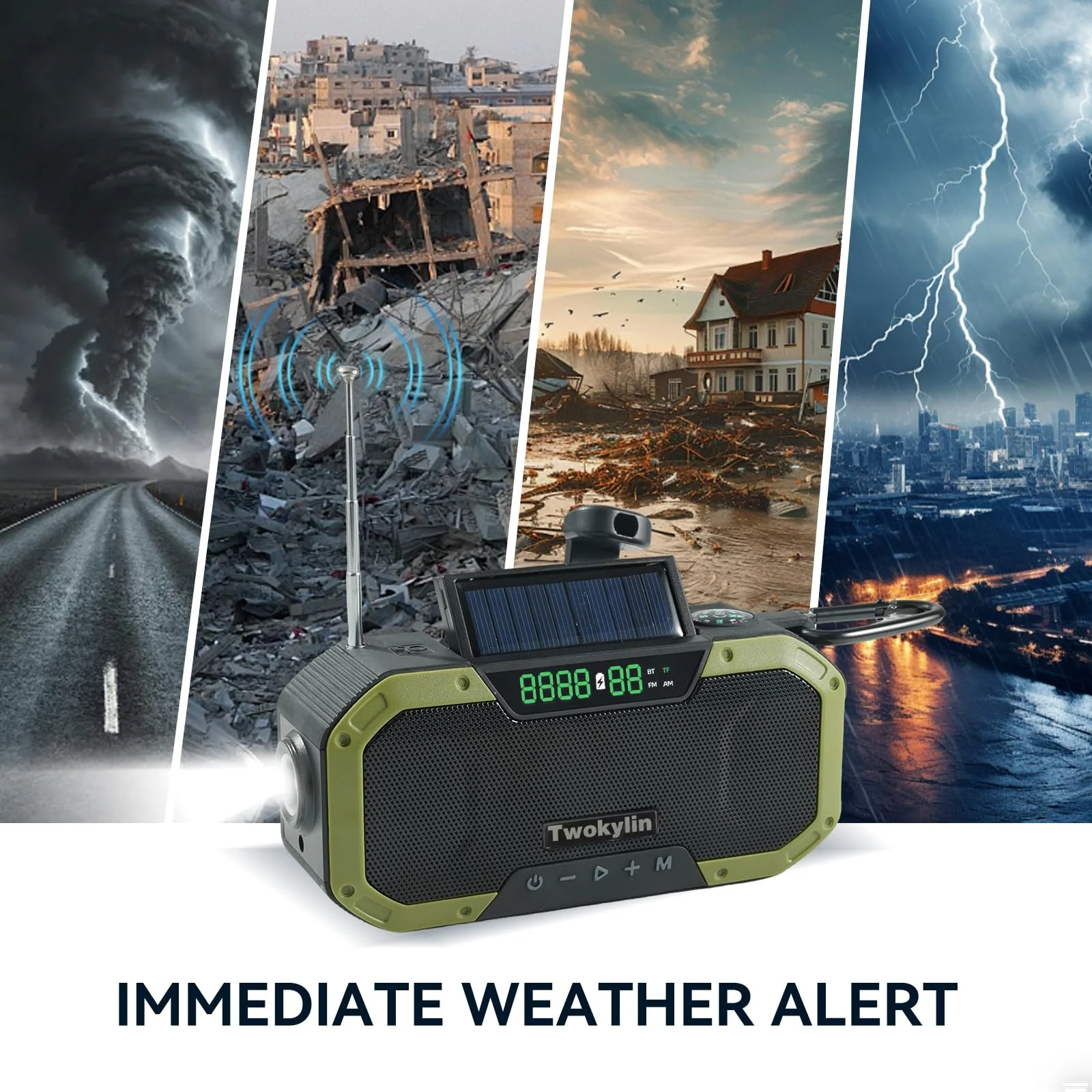 Emergency Radio Waterproof Bluetooth Speaker,Hand-Crank NOAA Weather Radio with Solar Panel,5000mAH Cell Phone Charger,Flashlight,SOS,Outdoor Camping Gear Camping - Image 6