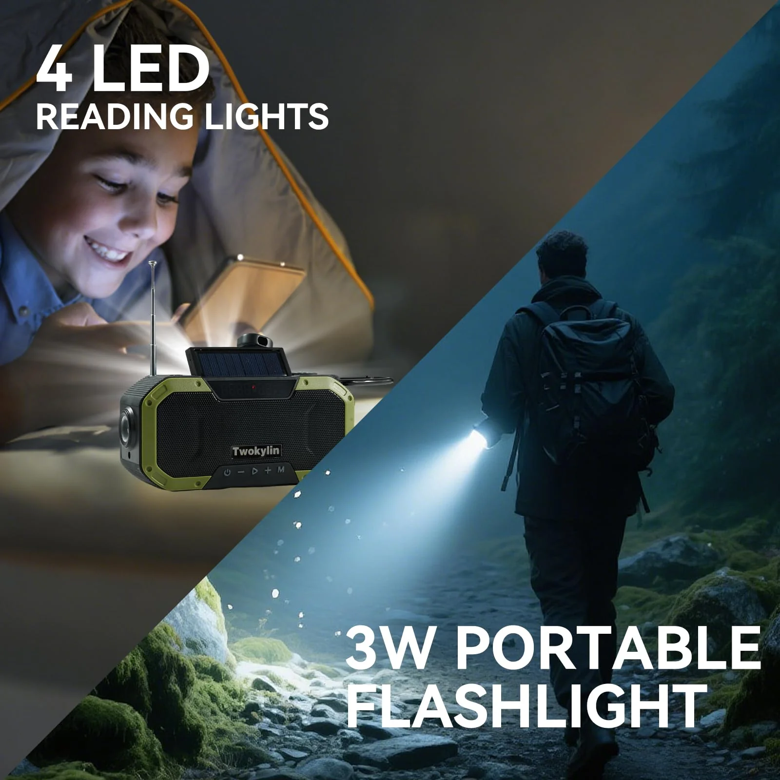 Emergency Radio Waterproof Bluetooth Speaker,Hand-Crank NOAA Weather Radio with Solar Panel,5000mAH Cell Phone Charger,Flashlight,SOS,Outdoor Camping Gear Camping - Image 7