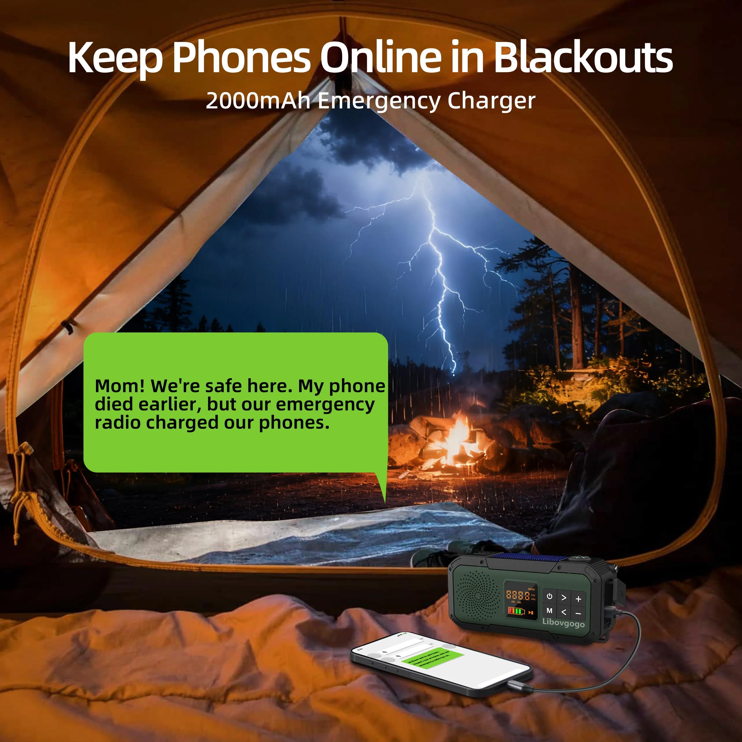 Emergency Radio Waterproof Bluetooth Speaker,Portable Digital AM FM Radio with 2000mAH Cell Phone Charger,Flashlight,Hand Crank NOAA Weather Radio with Solar Panel,Emergency Survival Kit (Deep Green) Deep Green - Image 4