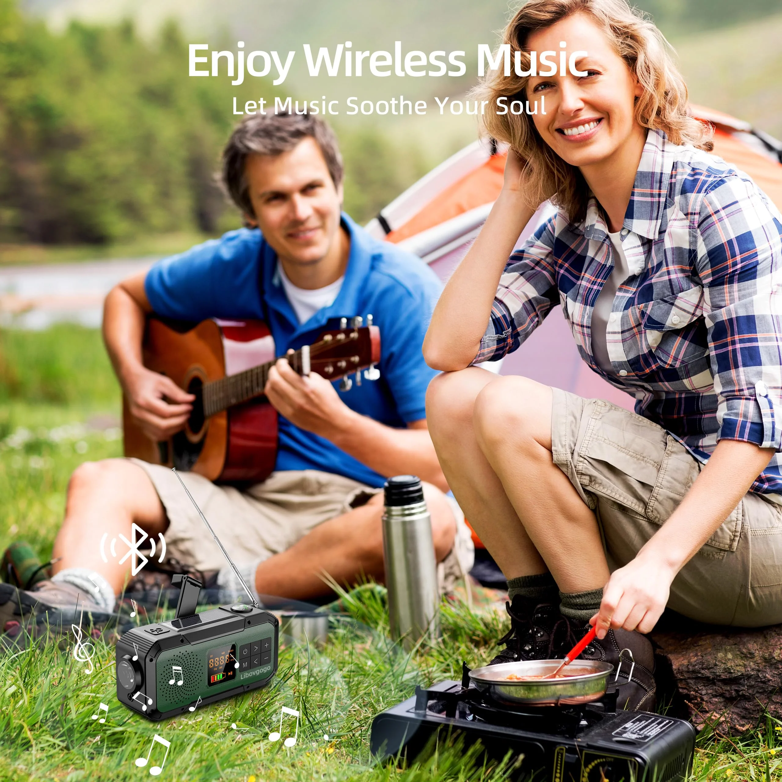 Emergency Radio Waterproof Bluetooth Speaker,Portable Digital AM FM Radio with 2000mAH Cell Phone Charger,Flashlight,Hand Crank NOAA Weather Radio with Solar Panel,Emergency Survival Kit (Deep Green) Deep Green - Image 5