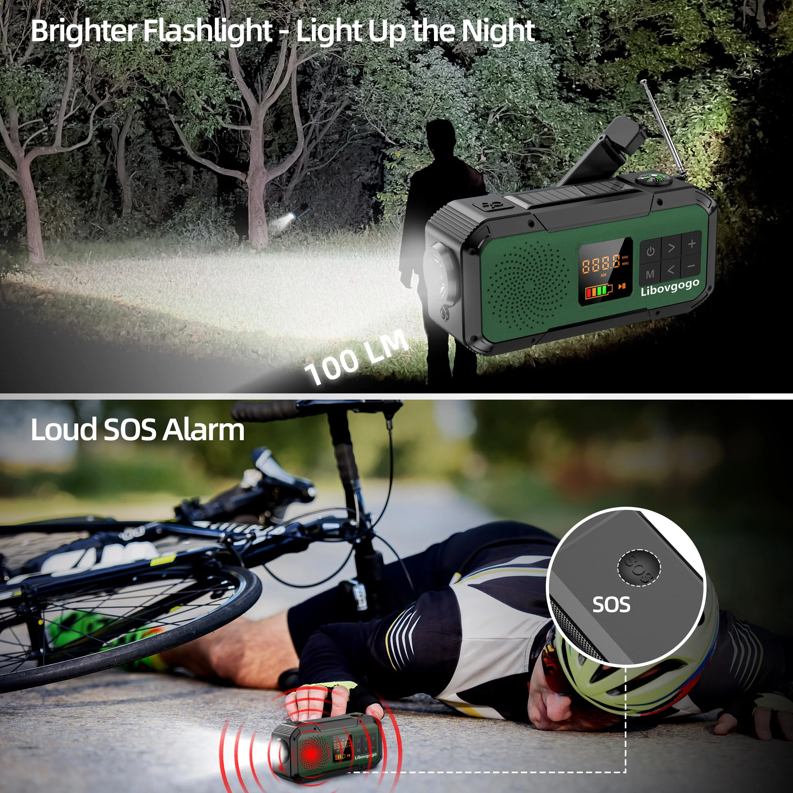 Emergency Radio Waterproof Bluetooth Speaker,Portable Digital AM FM Radio with 2000mAH Cell Phone Charger,Flashlight,Hand Crank NOAA Weather Radio with Solar Panel,Emergency Survival Kit (Deep Green) Deep Green - Image 6