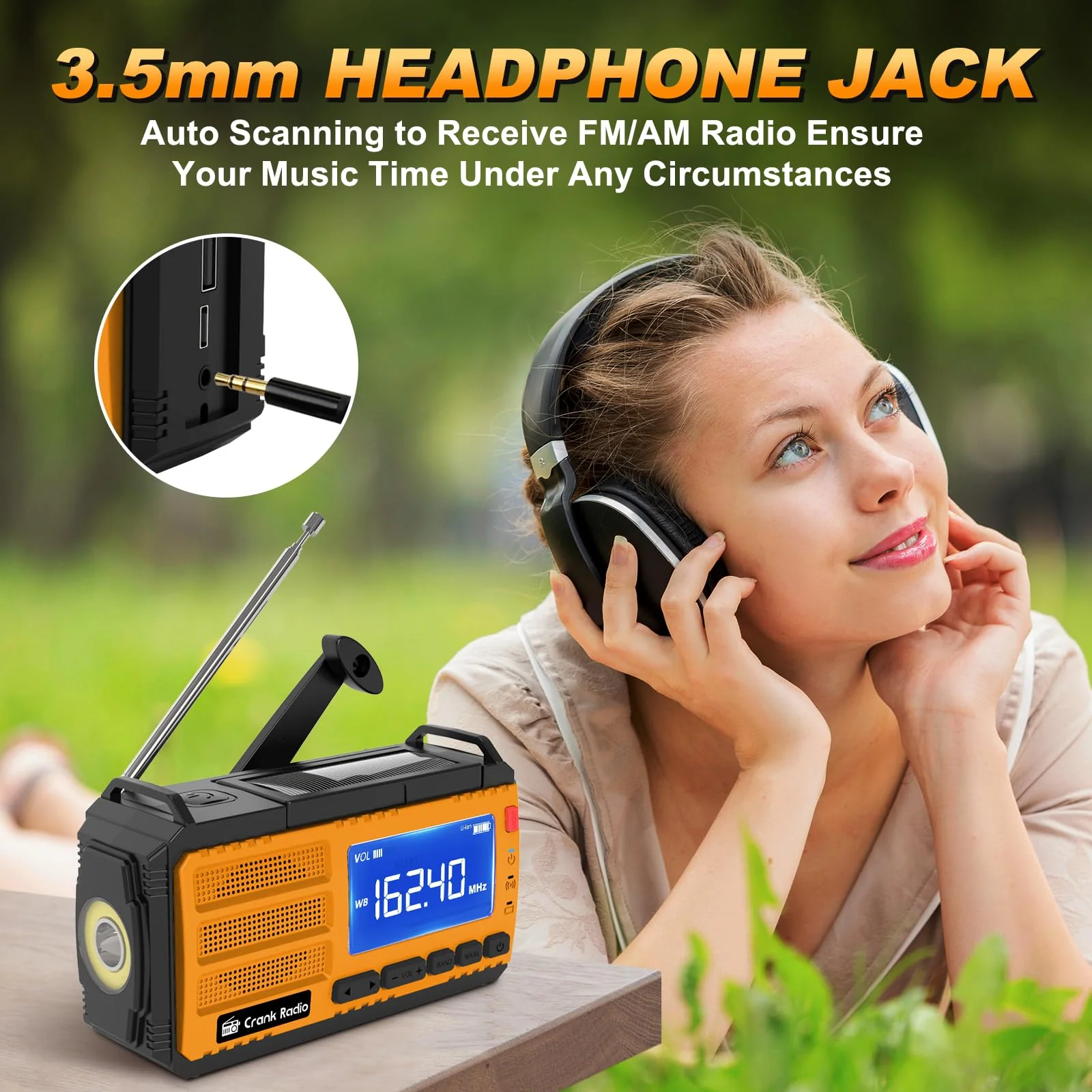 Emergency Weather Radio Solar Hand Crank Emergency Radio 37000mWh AM/FM NOAA Weather Radio with LCD Display 3 Mode Flashlight SOS Alarm Compass Headphone Jack for Winter Storm Emergency Orange - Image 8
