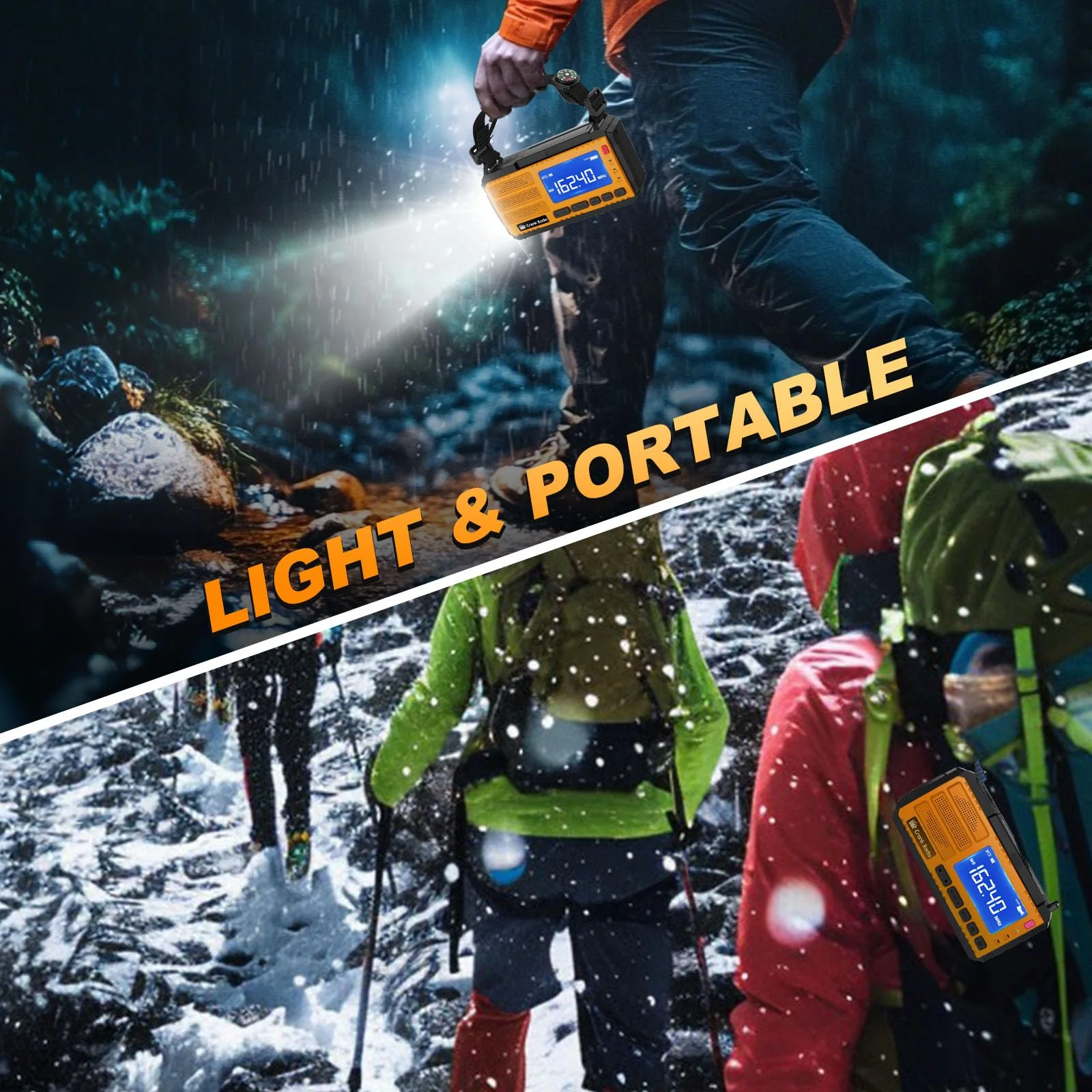 Emergency Weather Radio Solar Hand Crank Emergency Radio 37000mWh AM/FM NOAA Weather Radio with LCD Display 3 Mode Flashlight SOS Alarm Compass Headphone Jack for Winter Storm Emergency Orange - Image 9