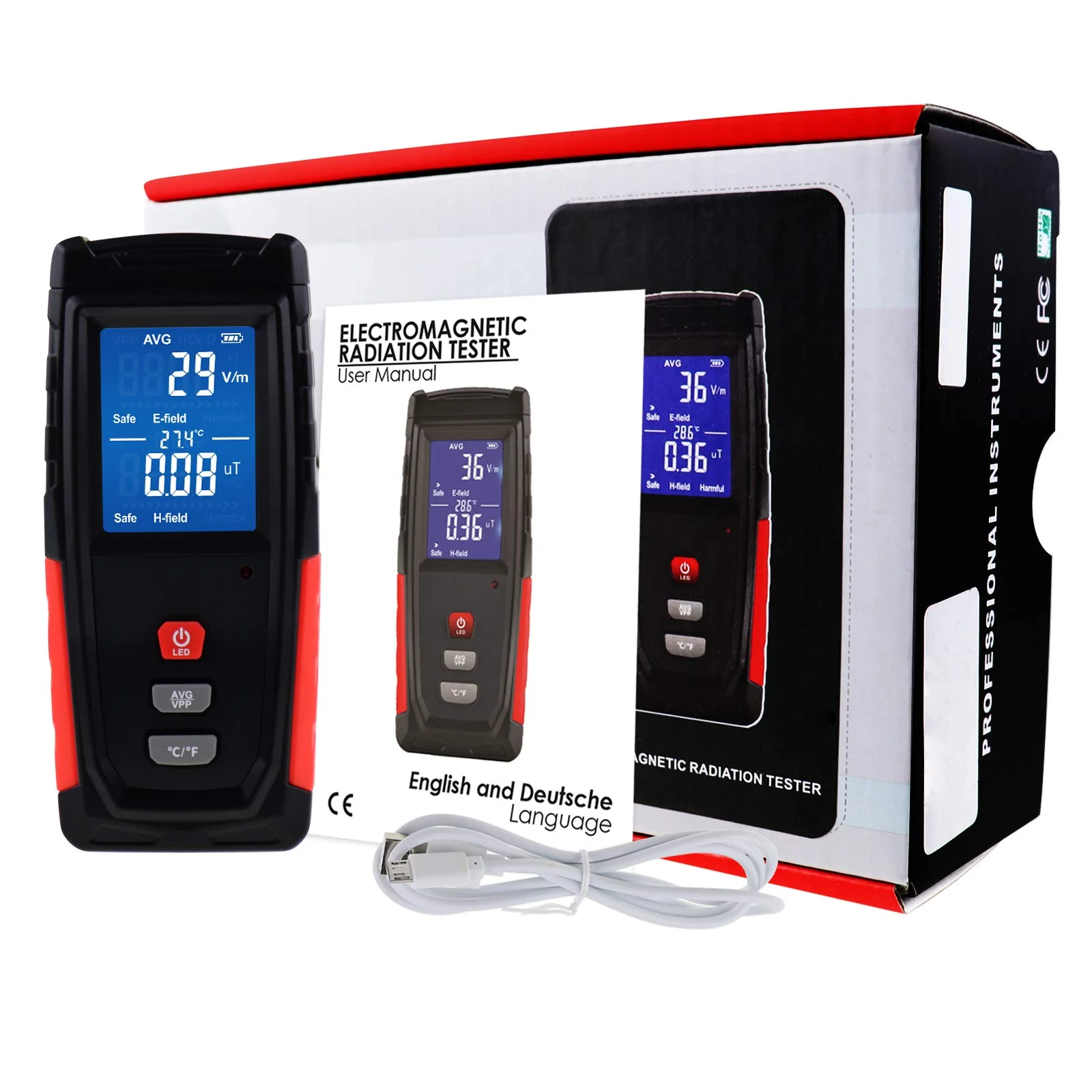 EMF Meter Digital Electromagnetic Field Radiation Detector with Sound Light Alarm Function, Rechargeable Handheld EMF Tester for Electric Magnetic Field Inspection, Home, Office and Ghost Hunting - Image 3